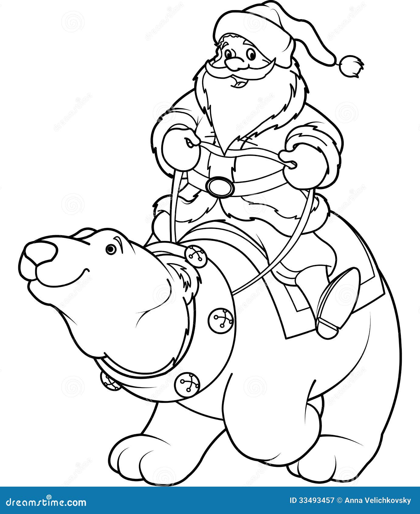 Santa Claus riding on polar bear coloring page