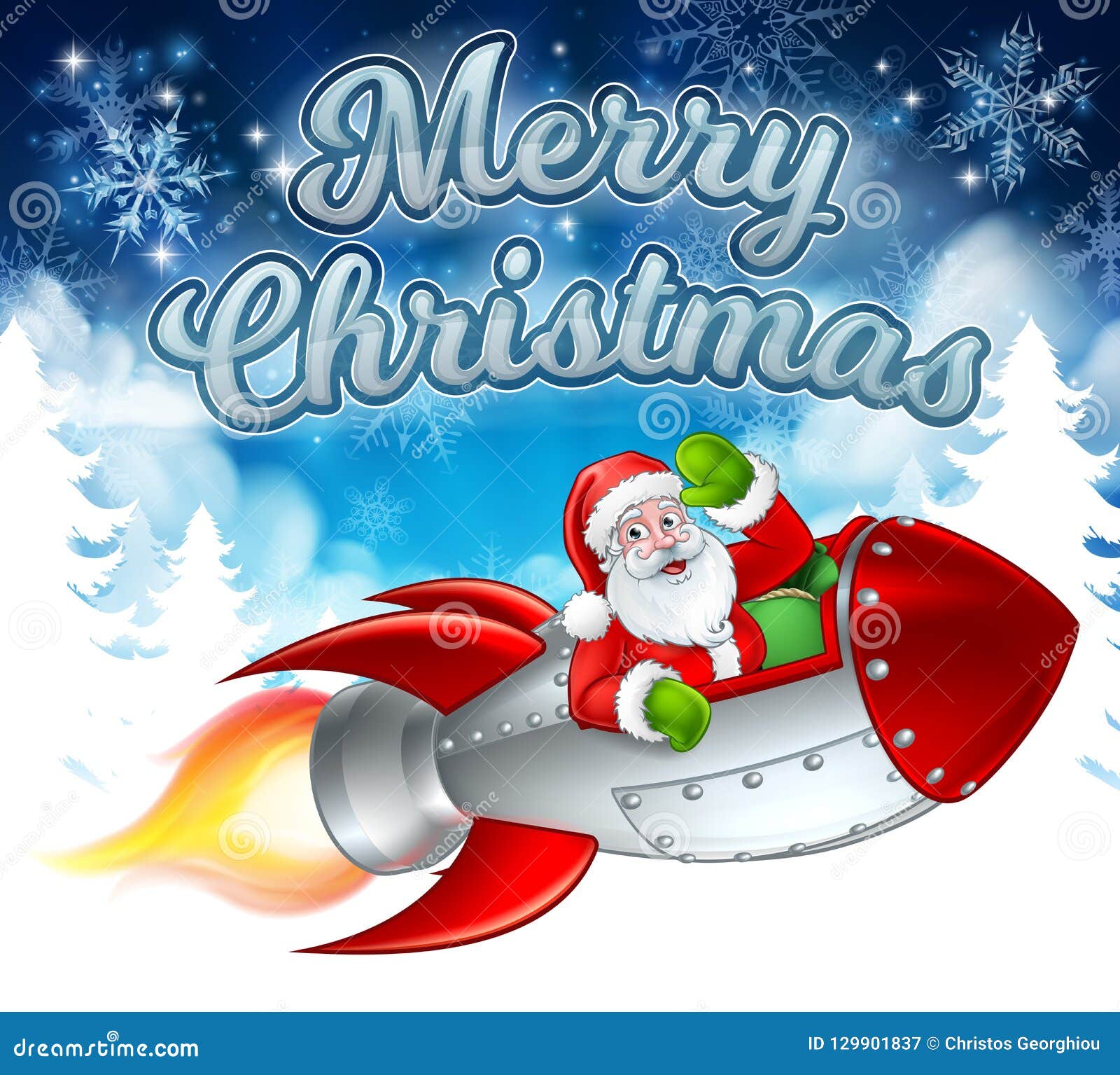 Santa Claus in Rocket Merry Christmas Cartoon Illustrazione Vettoriale ...