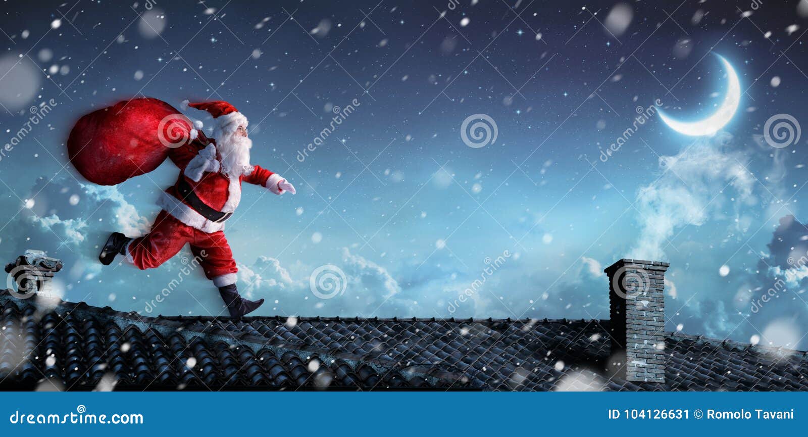 santa claus running on the rooftops
