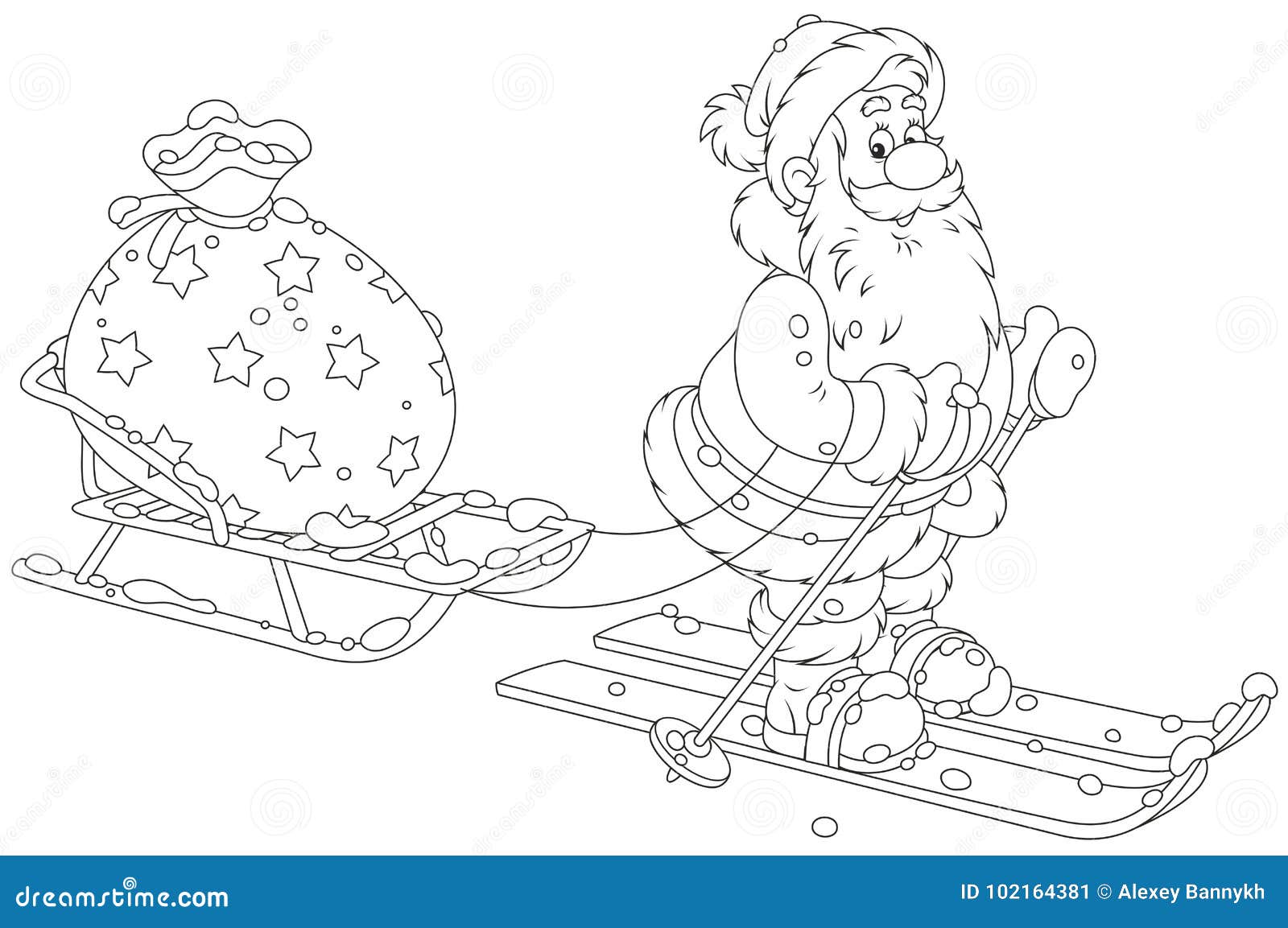 Дед Мороз на лыжах трафарет
