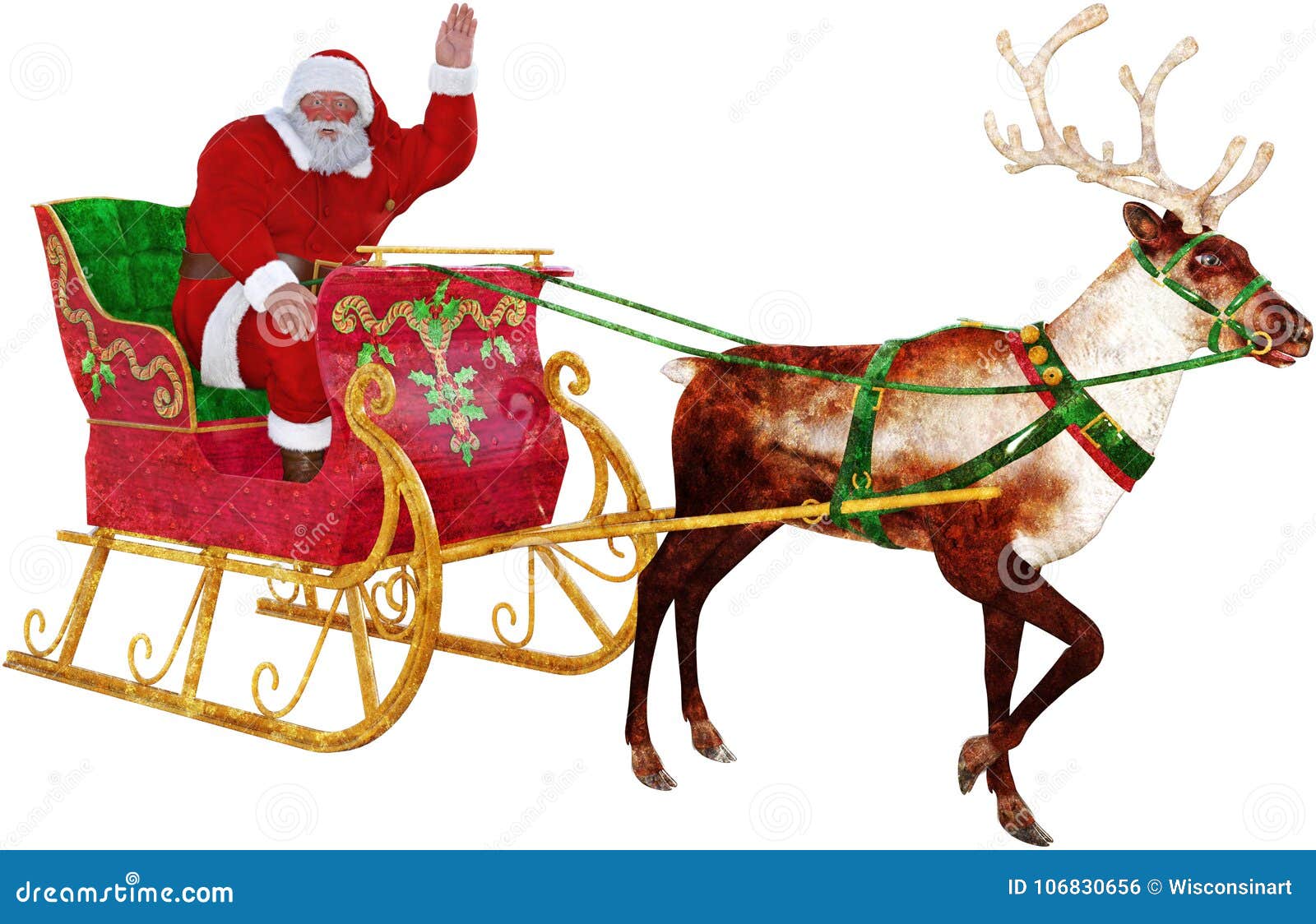 Santa Claus Sleigh Reindeer Isolated Stock Photo Illustration