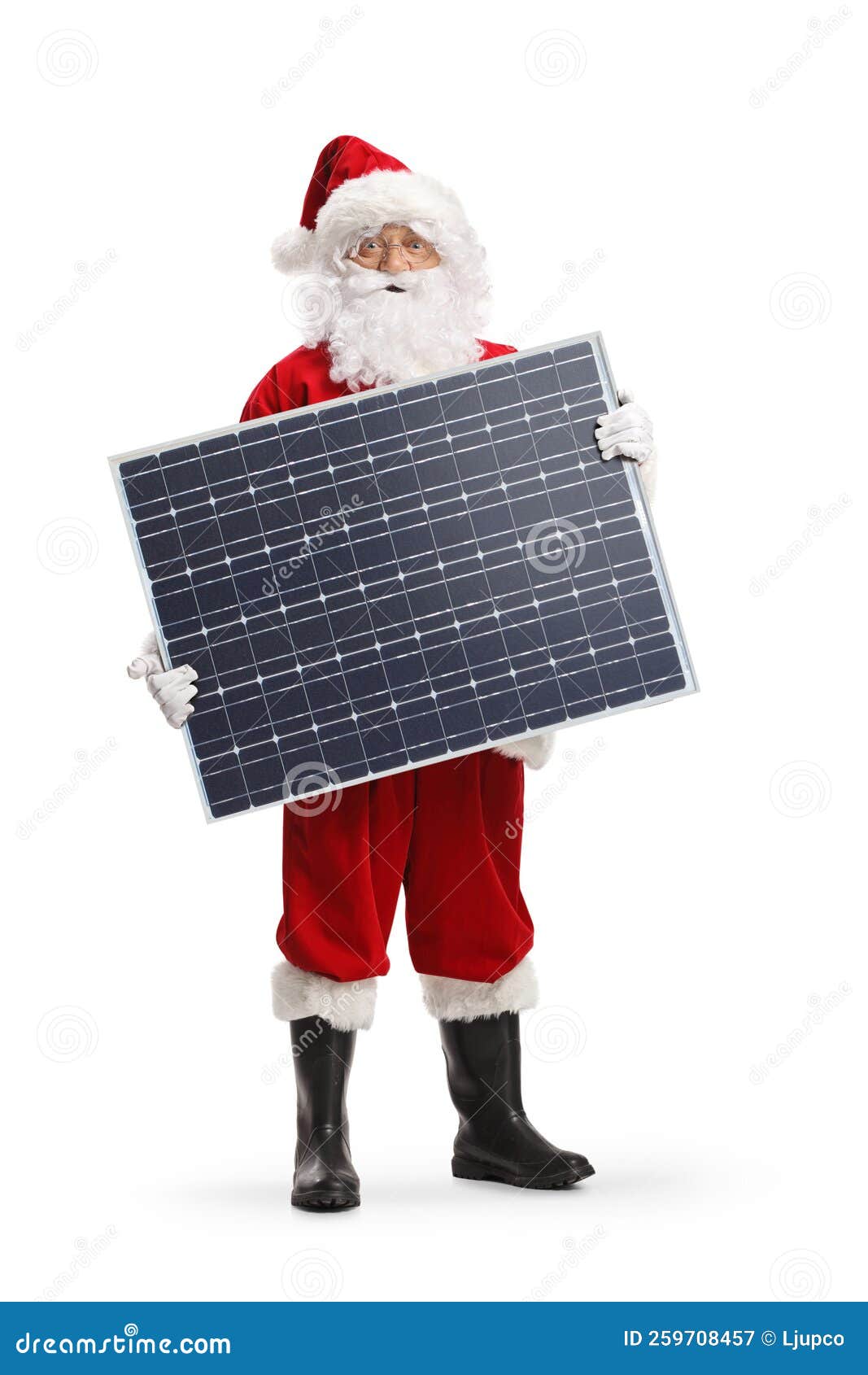 Santa Claus Tenant Un Panneau Solaire Et Souriant Image stock - Image du  converti, complètement: 259708457