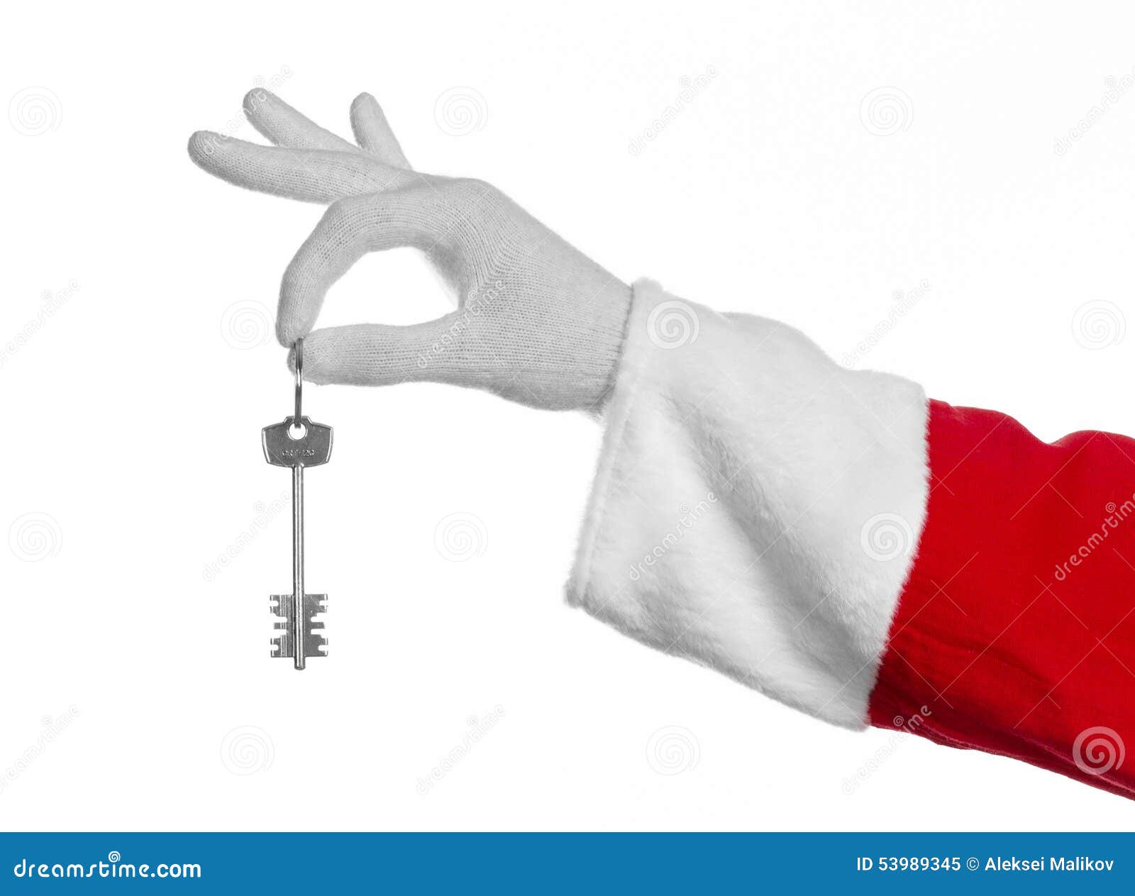Santa Claus-Thema: Hand Sankt Hält Die Schlüssel Zu Einer Neuen