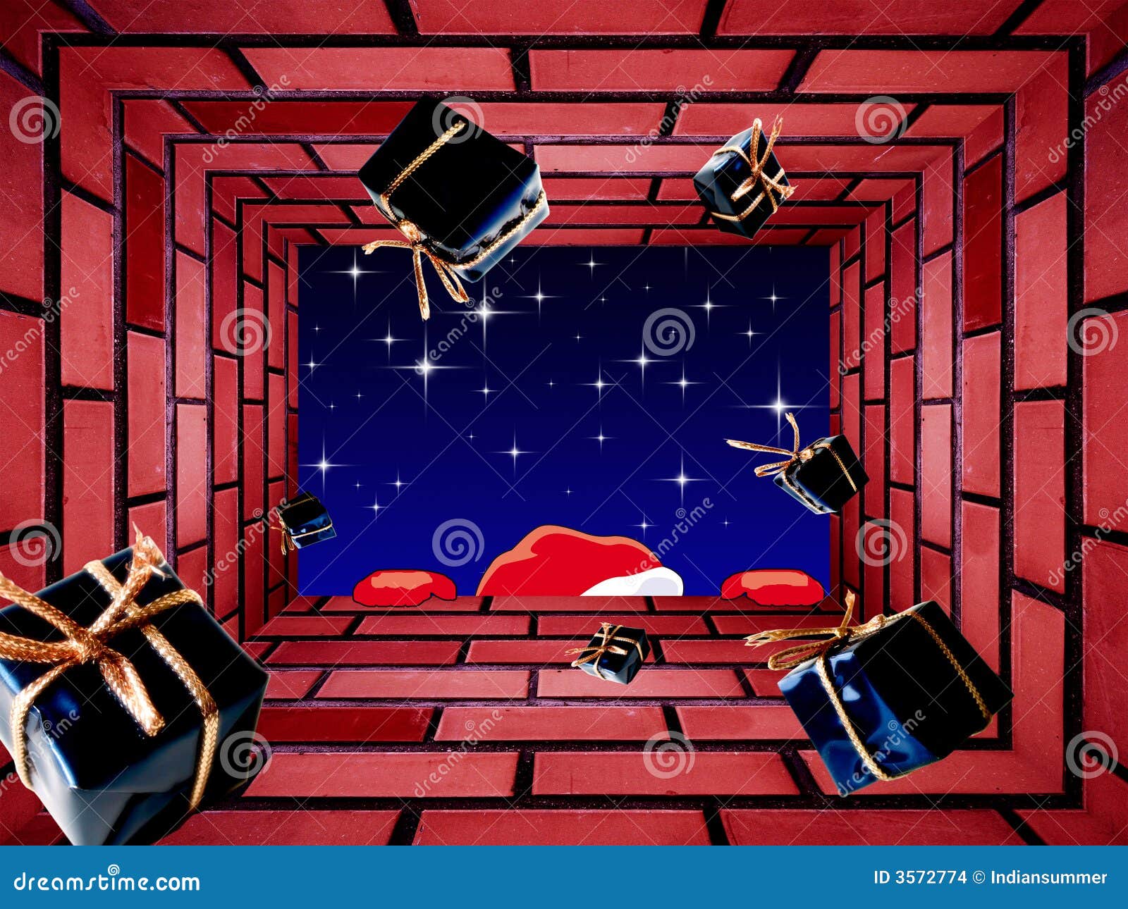 Santa Claus throwing gifts stock illustration. Illustration of blue