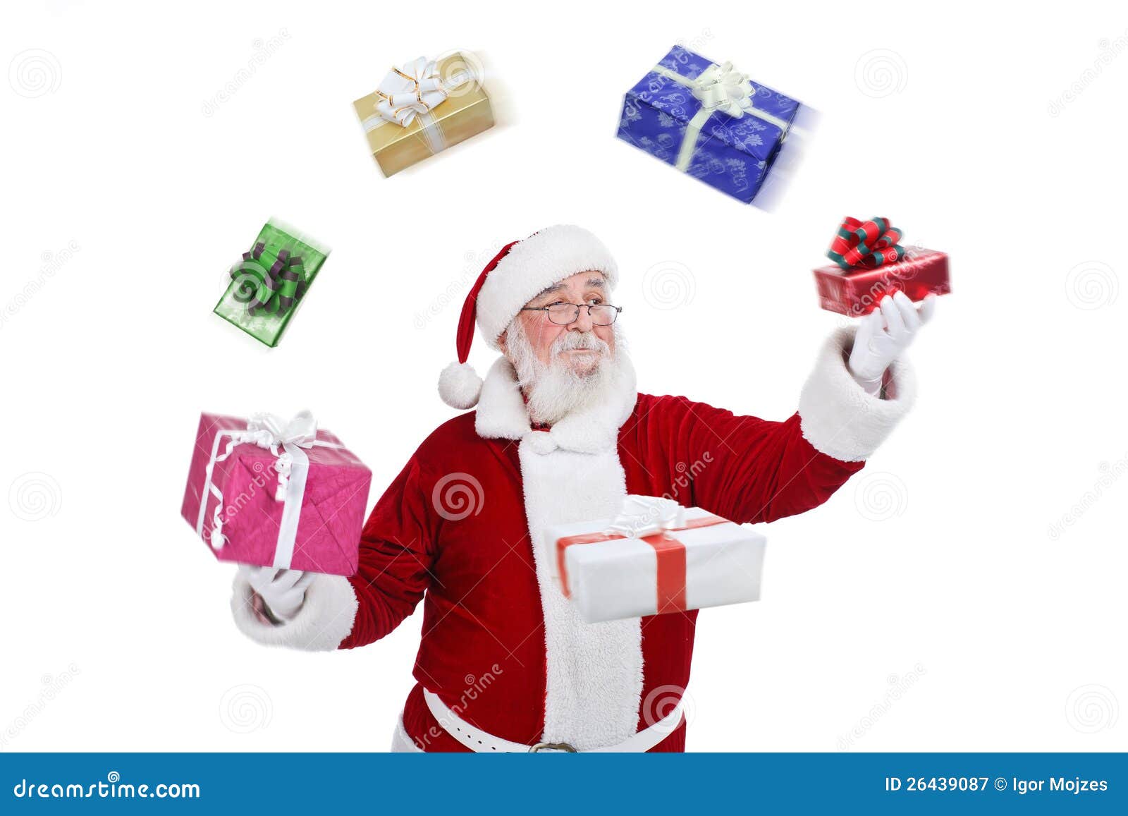 Santa Claus Throwing and Playing with Presents Stock Image Image of