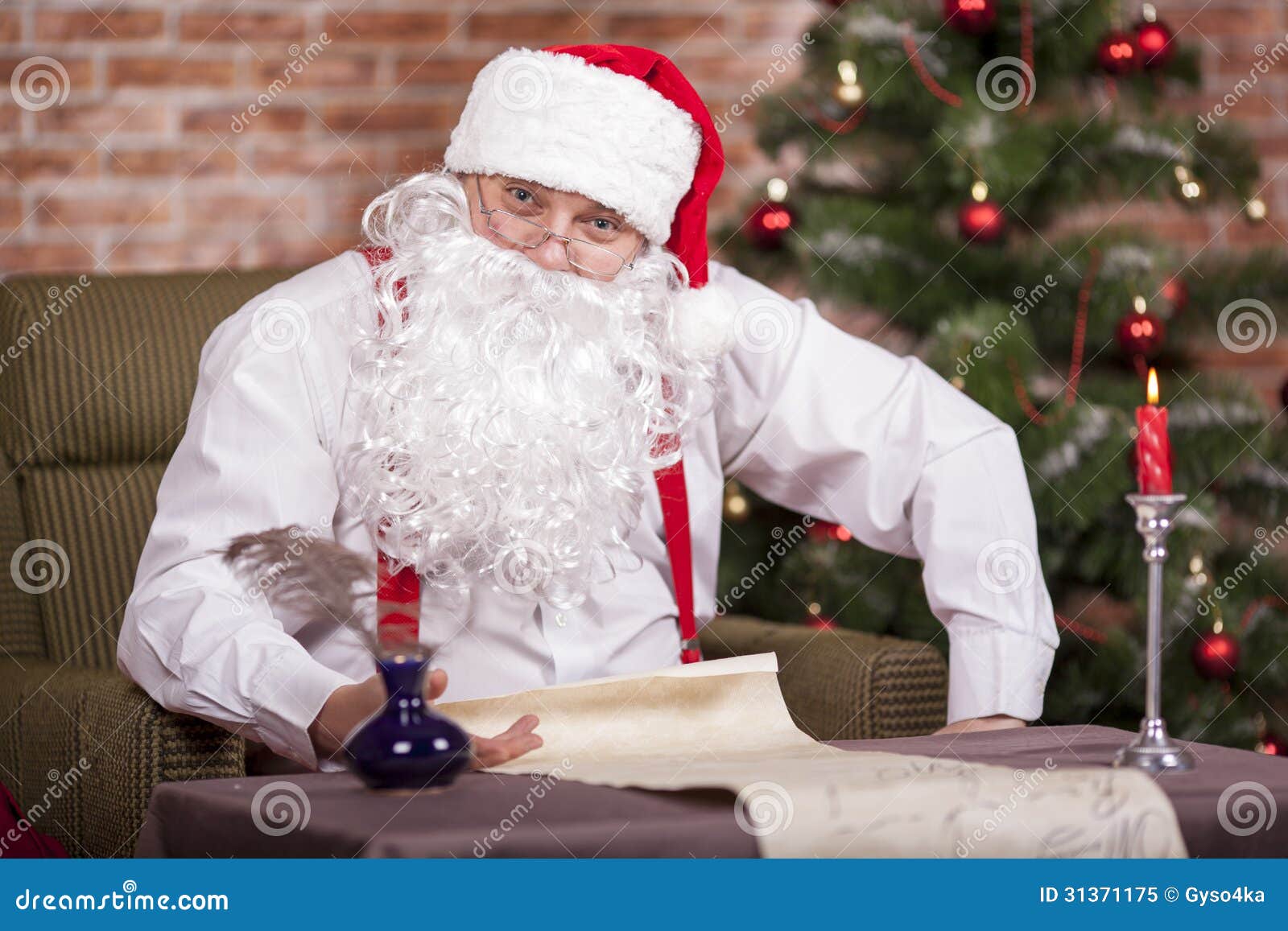 Santa Claus Writes His List Stock Image Image of happy, miracle 31371175
