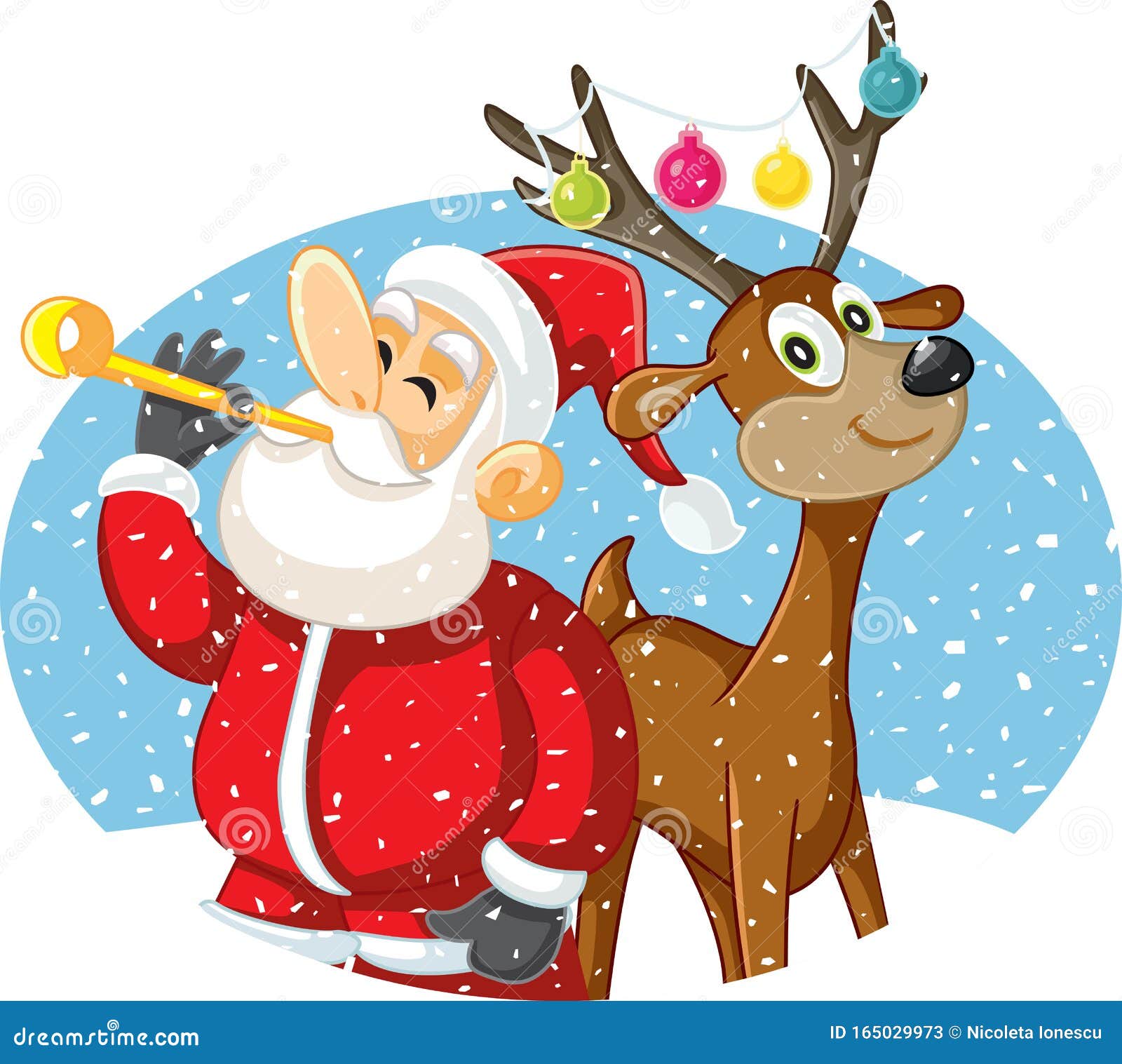 Santa Claus Y Sus Renos Celebrando La Ilustración Del Vector De Navidad  Ilustración del Vector - Ilustración de humor, nicholas: 165029973