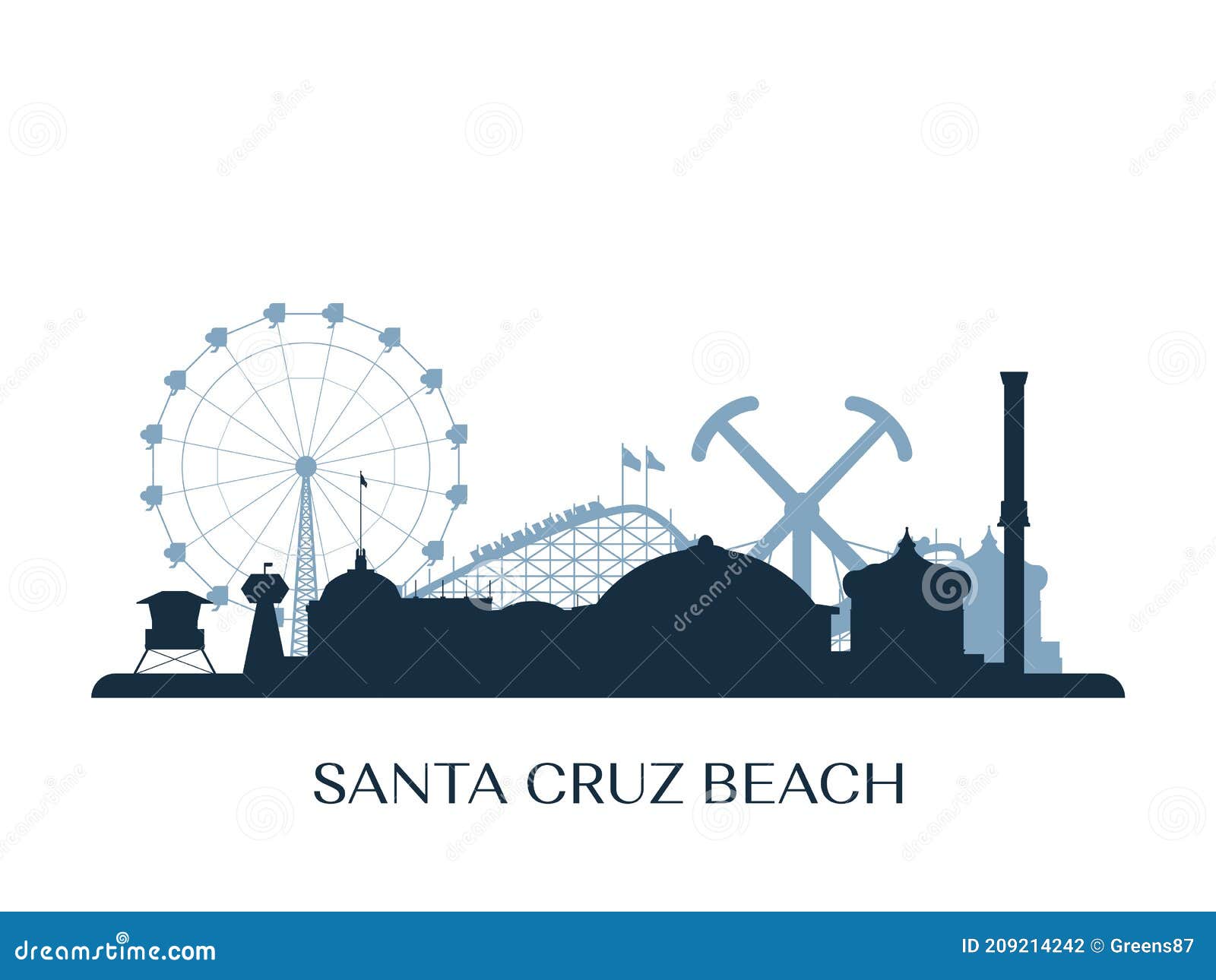santa cruz beach boardwalk monochrome silhouette.
