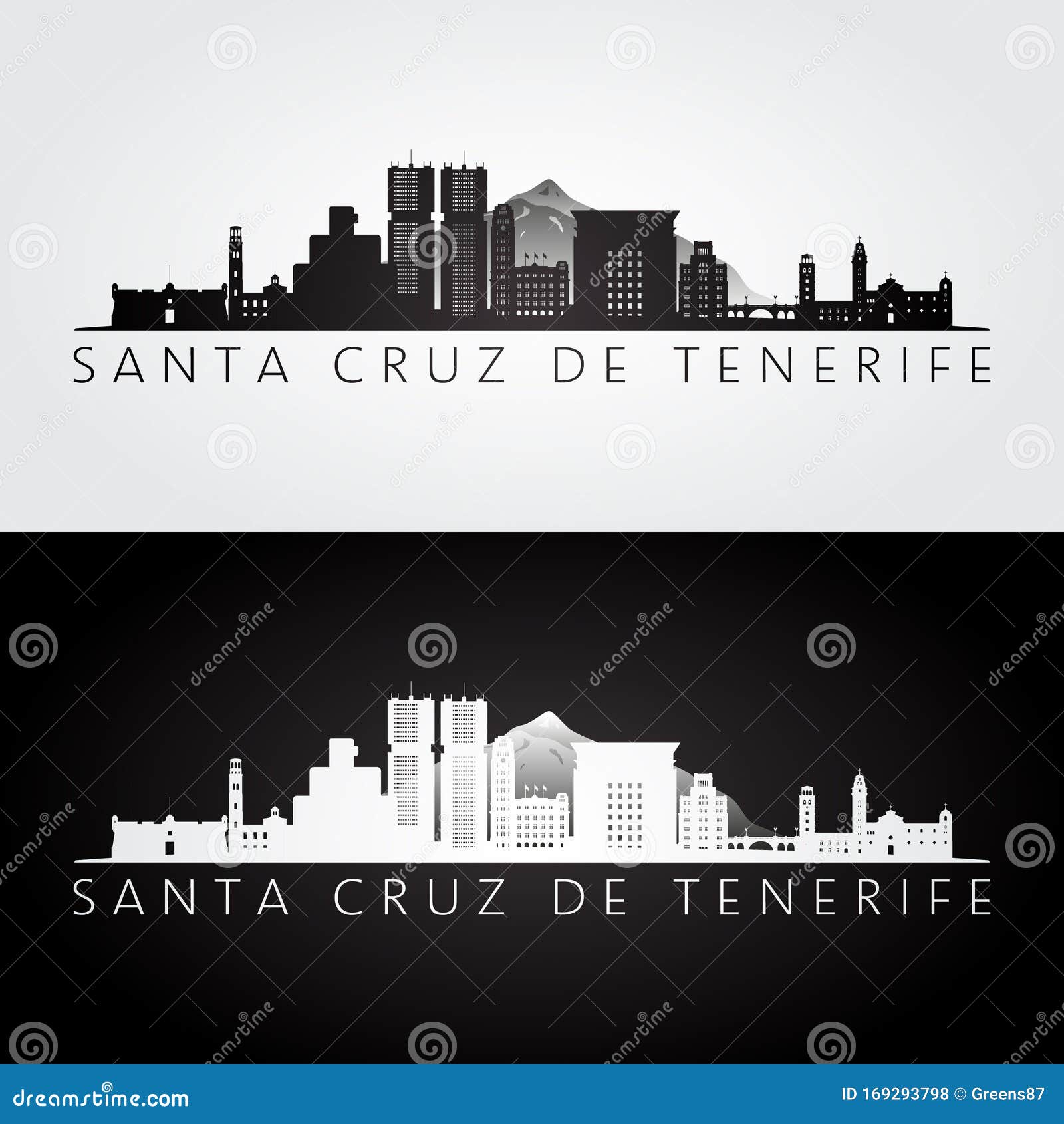 santa cruz de tenerife skyline and landmarks silhouette