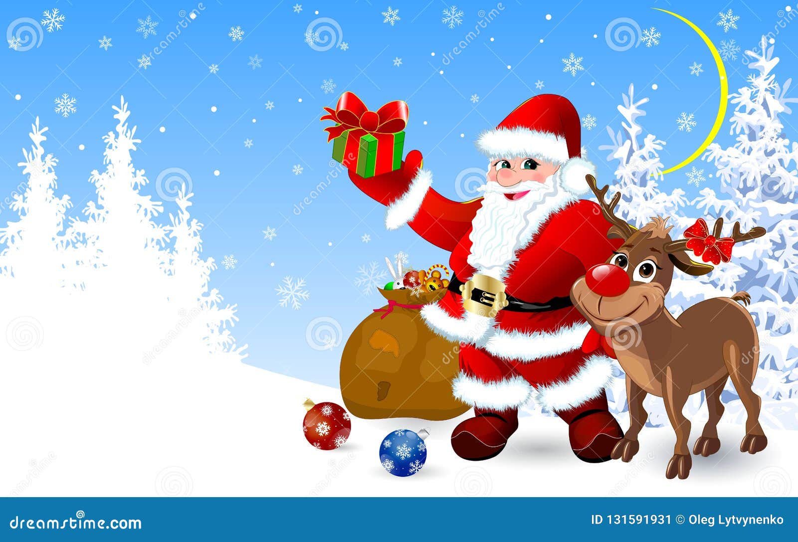 Santa and Deer with Gifts for Christmas Stock Vector - Illustration of ...