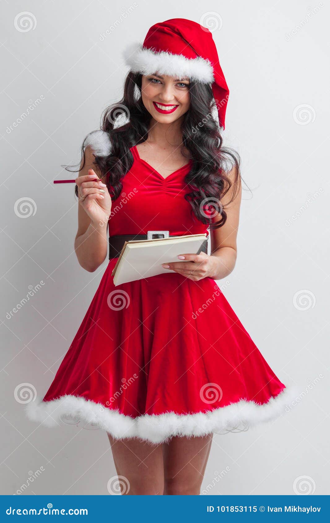 Santa girl with wish list stock image. Image of pleasure - 101853115