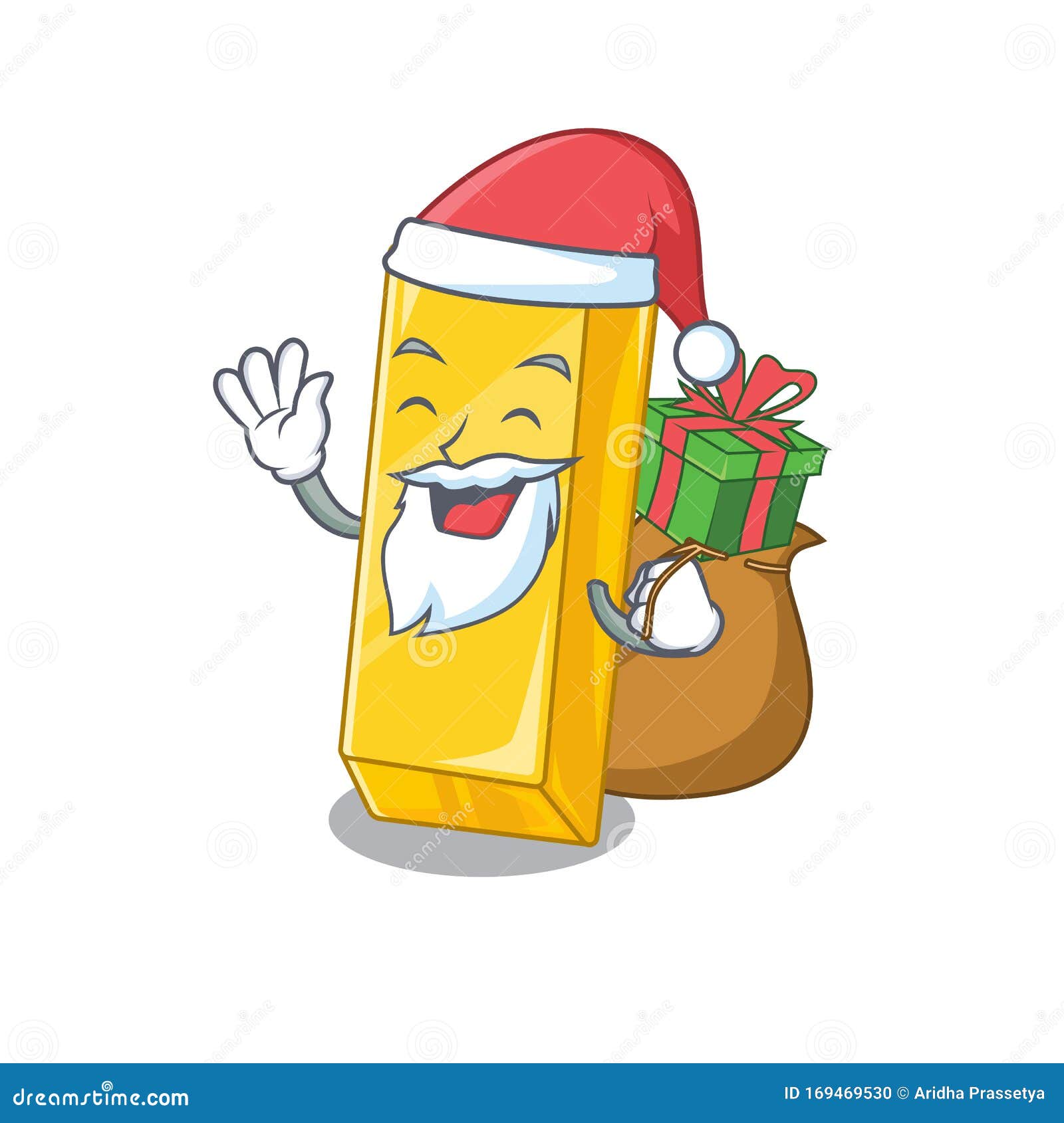 Santa Gold Bar Cartoon Character Design Having Box of Gift Stock Vector -  Illustration of ingot, emoticon: 169469530