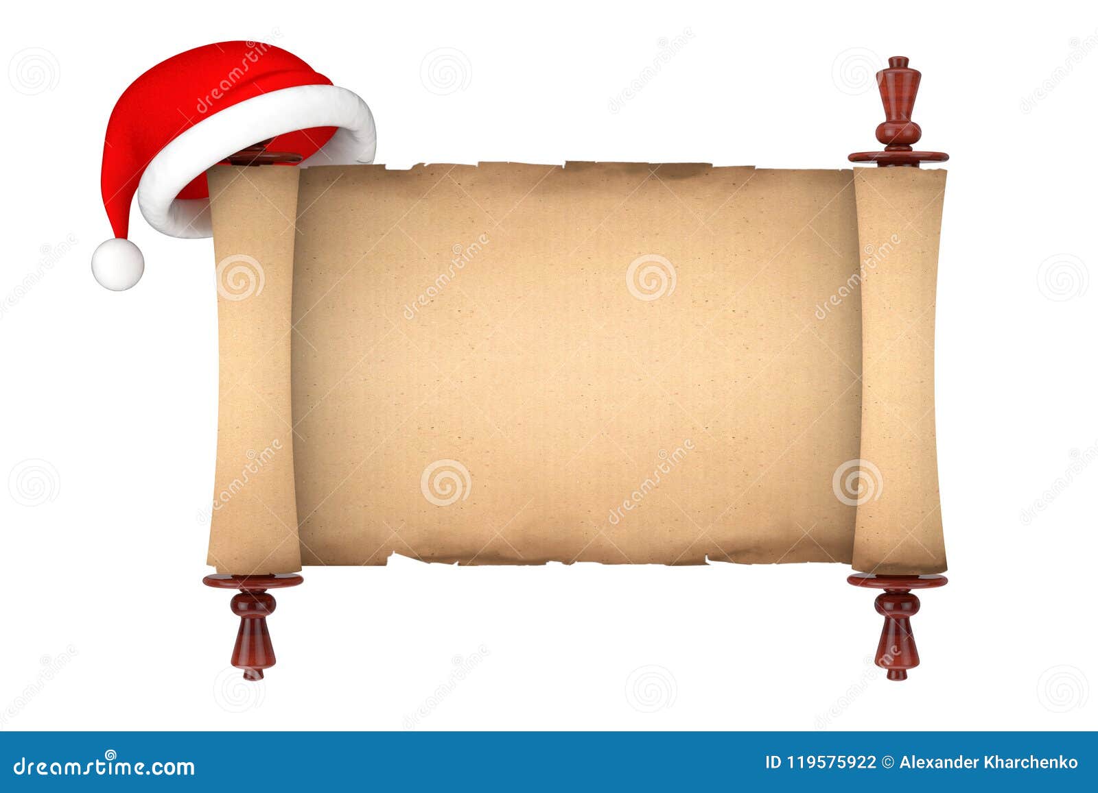 Download Santa Hat Over Blank Old Paper Scroll Parchment Mockup. 3d ...