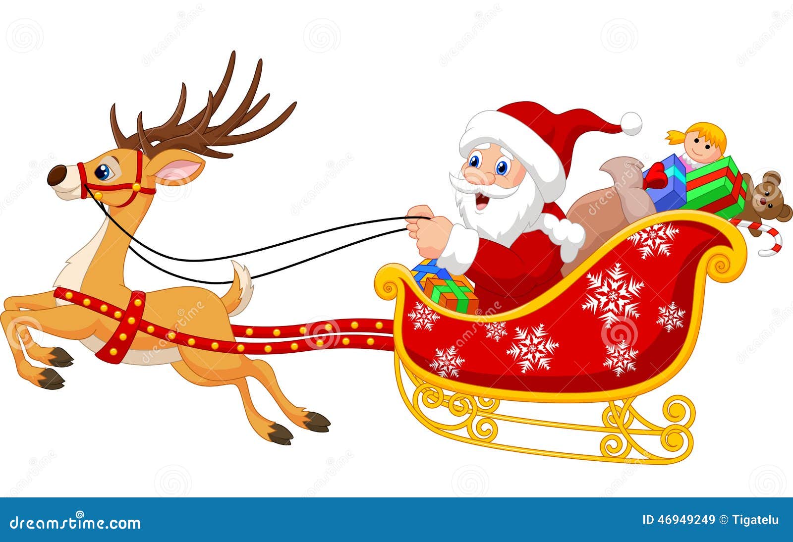 Santa in his Christmas sled being pulled by reindeer Royalty Free Vector