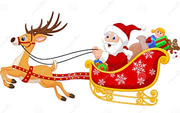 Santa in His Christmas Sled Being Pulled by Reindeer Stock Vector ...