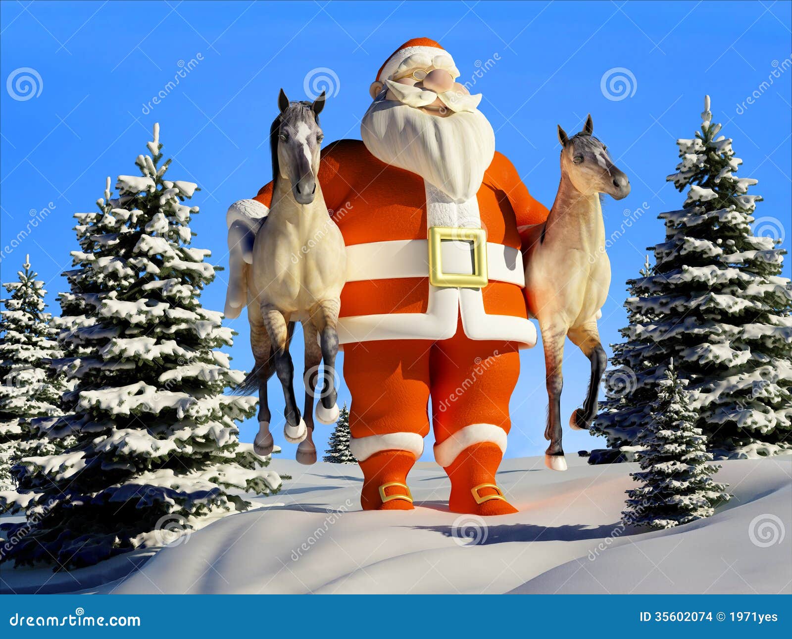 Santa with horses stock illustration. Illustration of colorful 35602074