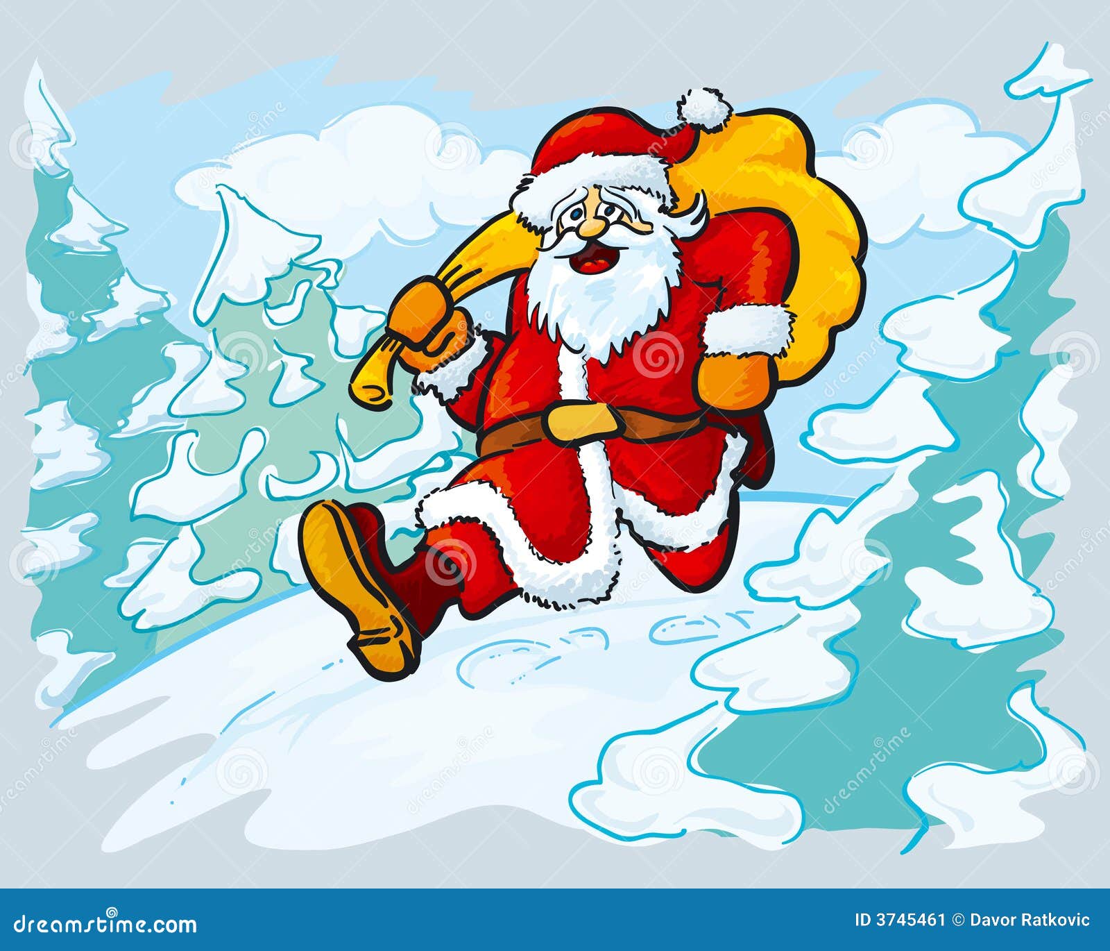 Santa in a hurry stock vector. Illustration of firs, color - 3745461