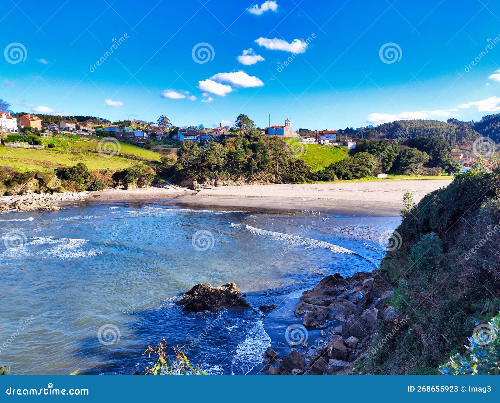 santa maria del mar beach and village, catrillon municipality, asturias, spain