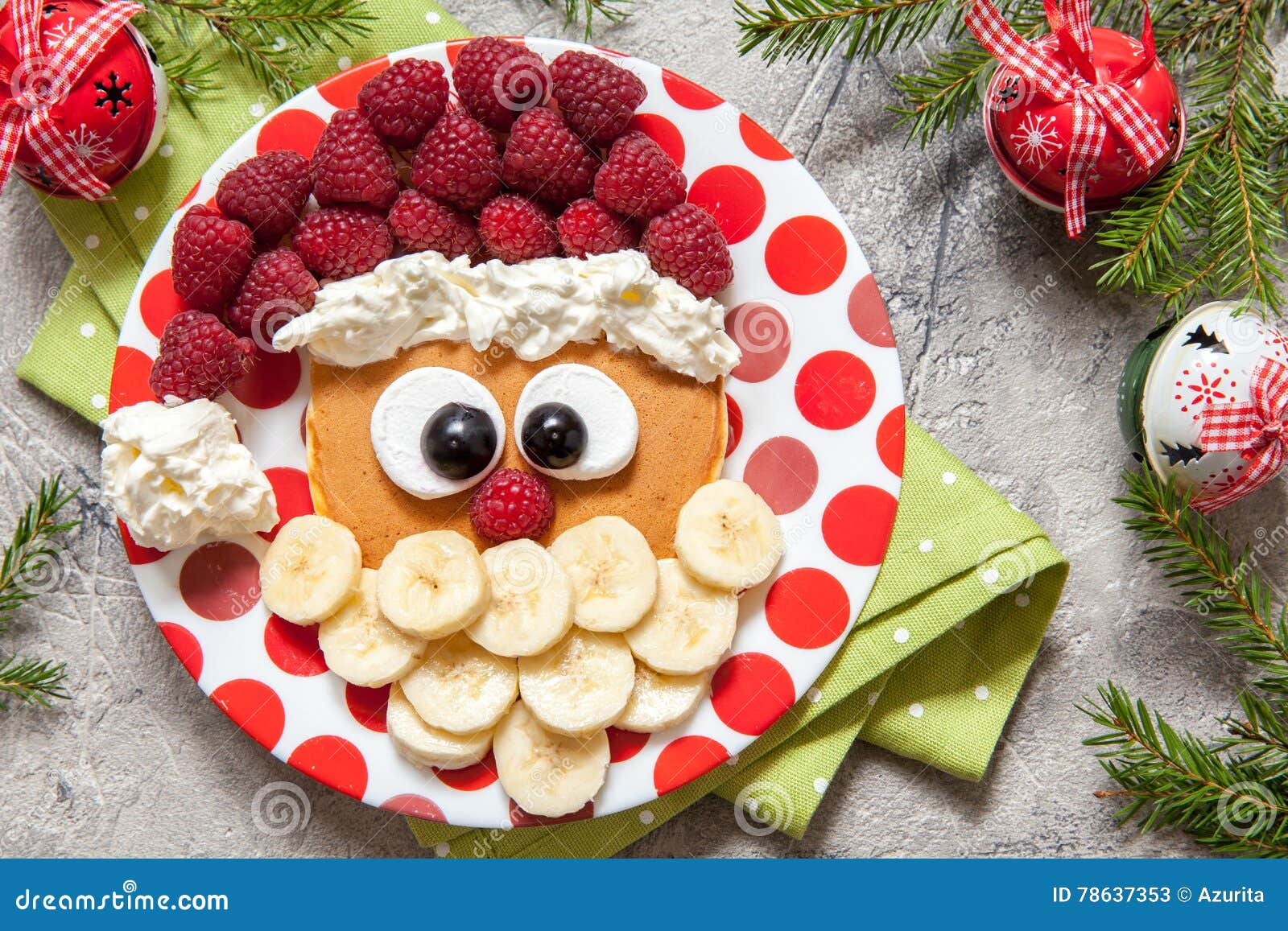 Santa Pancake with Raspberry for Kid Breakfast Stock Image Image of