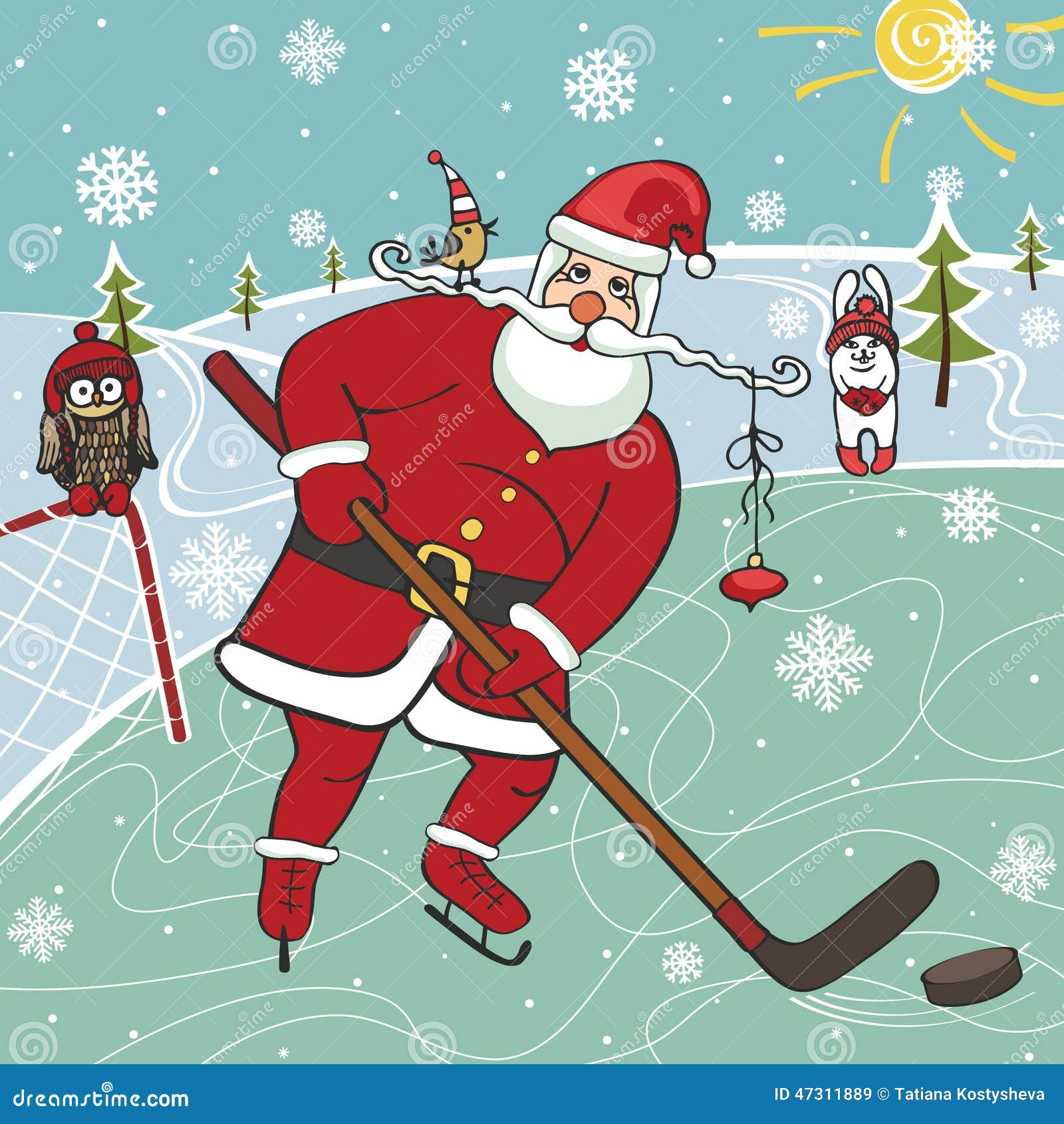 Download Santa Playing Ice Hockey.Humorous Illustrations. Stock ...