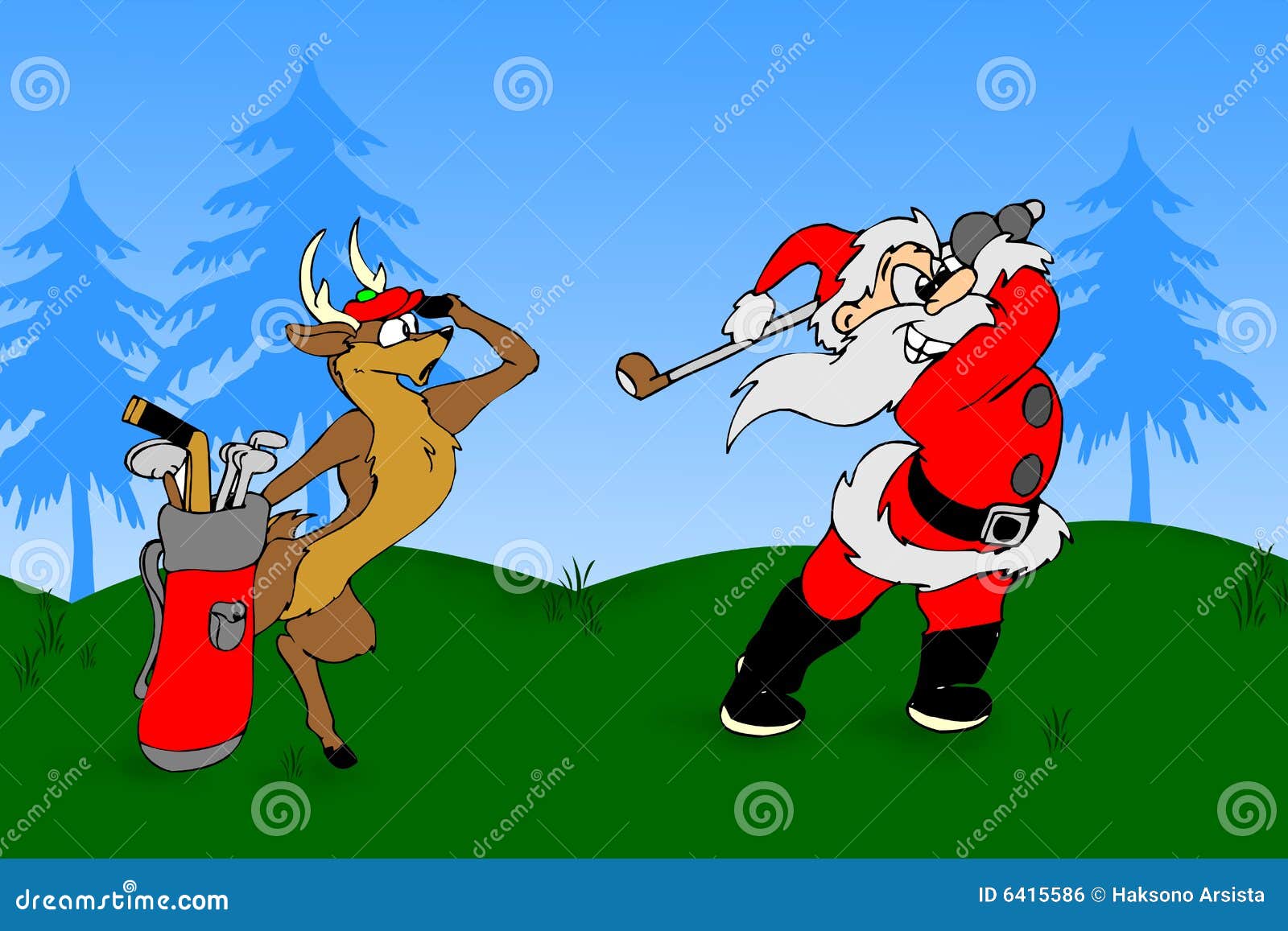 Santa plays a golf stock illustration. Illustration of