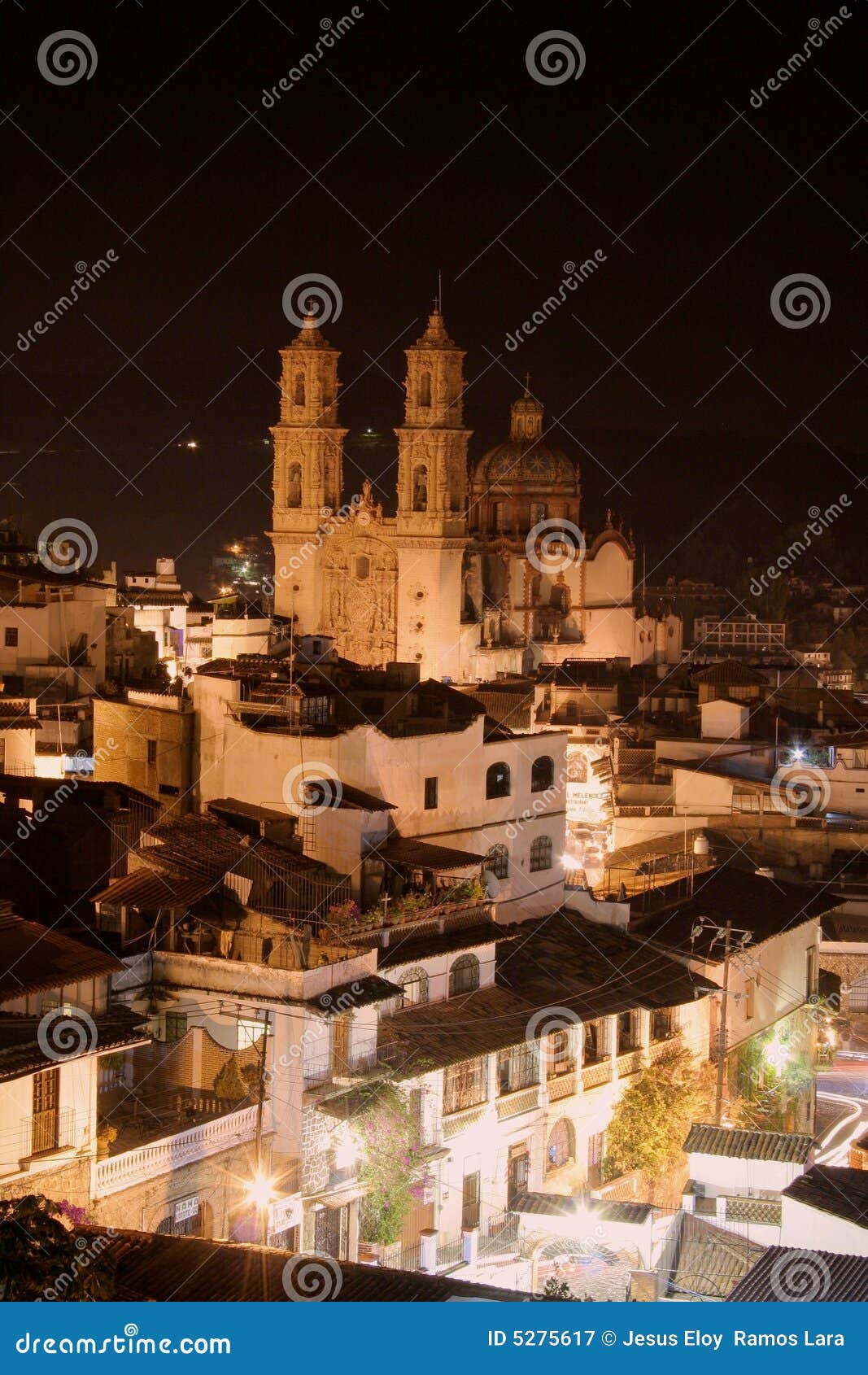 santa prisca cathedral at night, in taxco, guerrero, mexico.