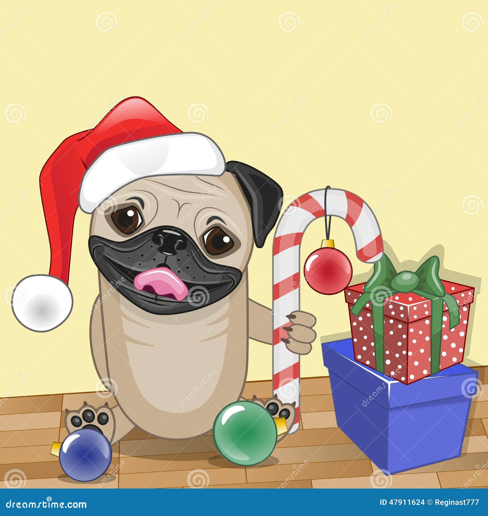 Santa Pug Dog stock vector. Illustration of label ...