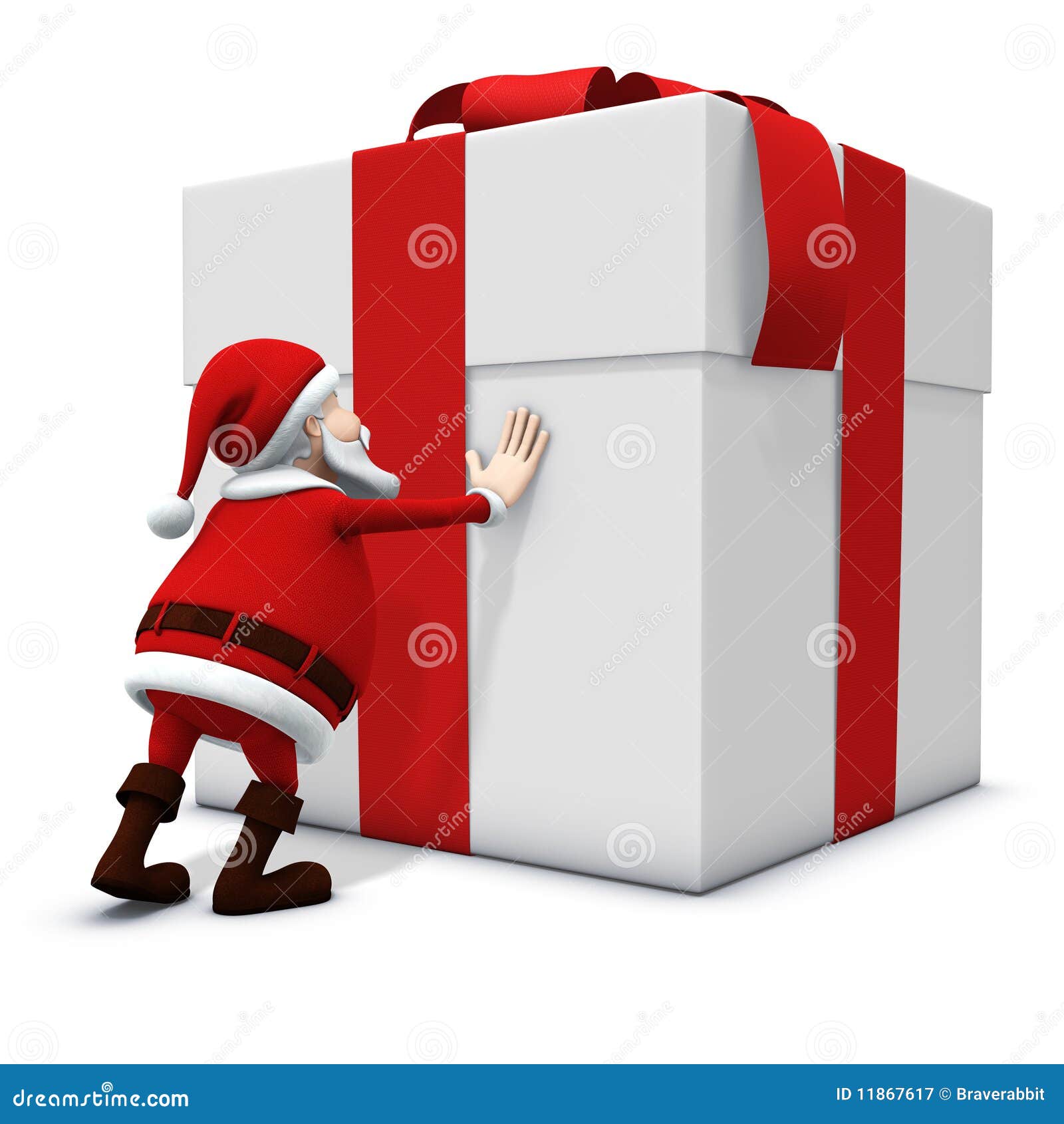 Santa pushing big present stock illustration. Illustration