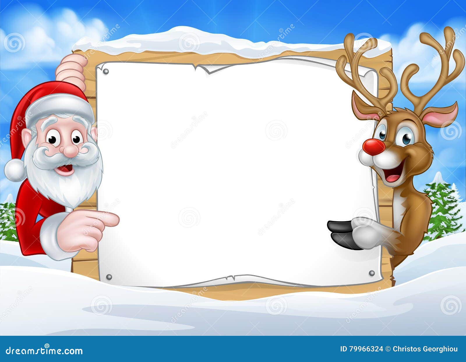 santa and reindeer christmas sign background