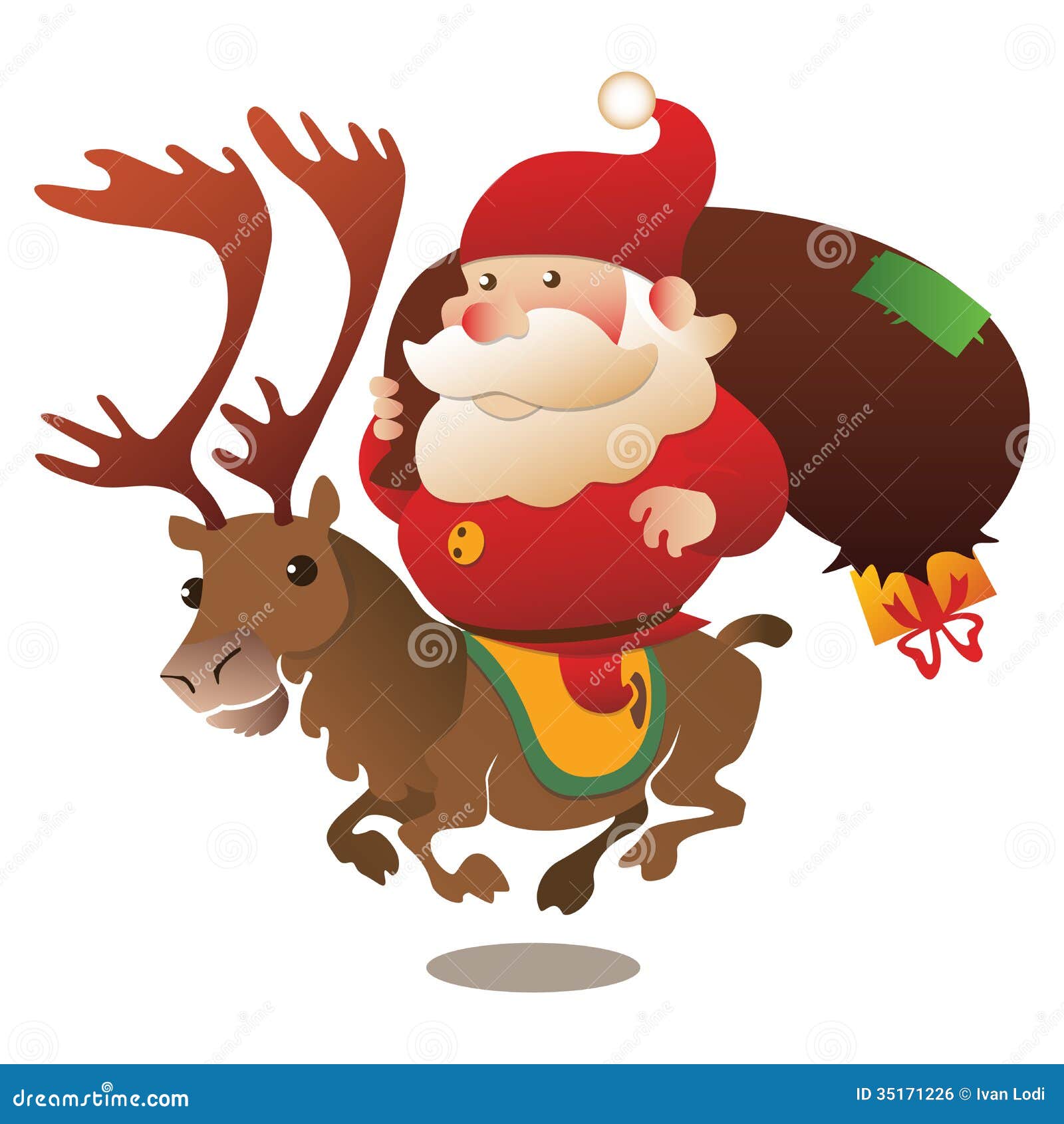 Santa Riding Reindeer with Presents Stock Vector - Illustration of