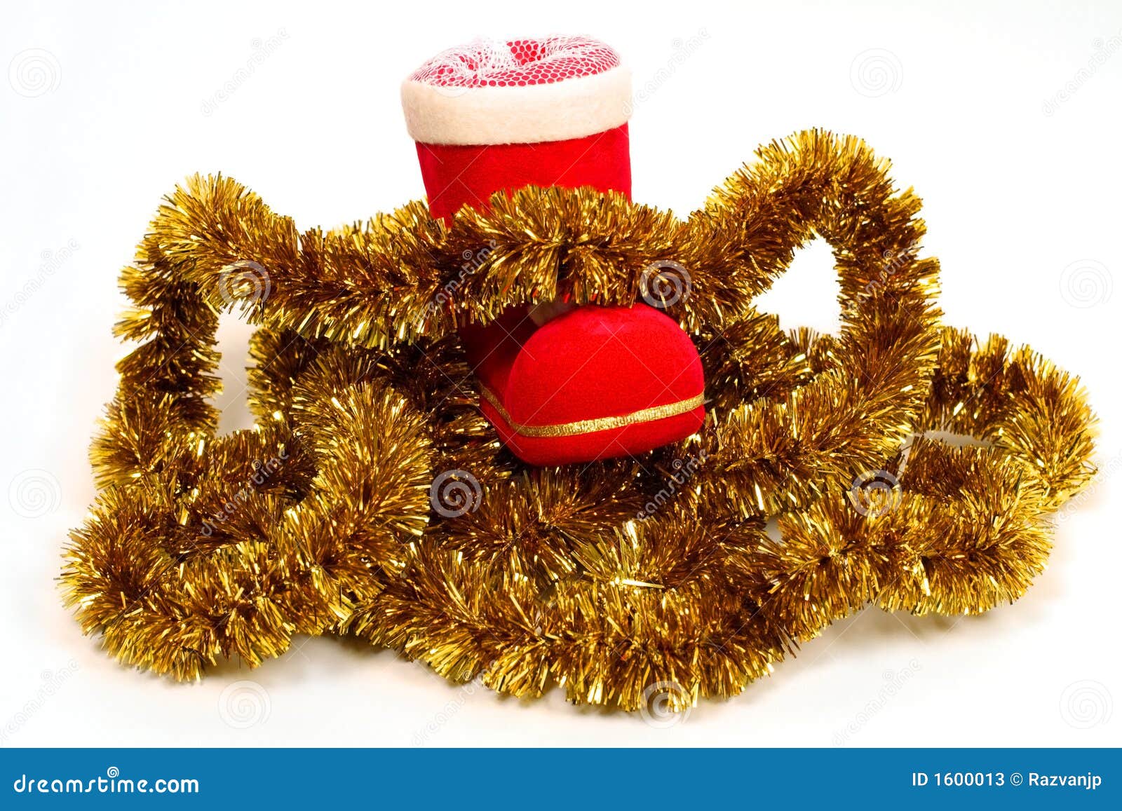 Santa's boot and tinsel stock image. Image of christmas 1600013