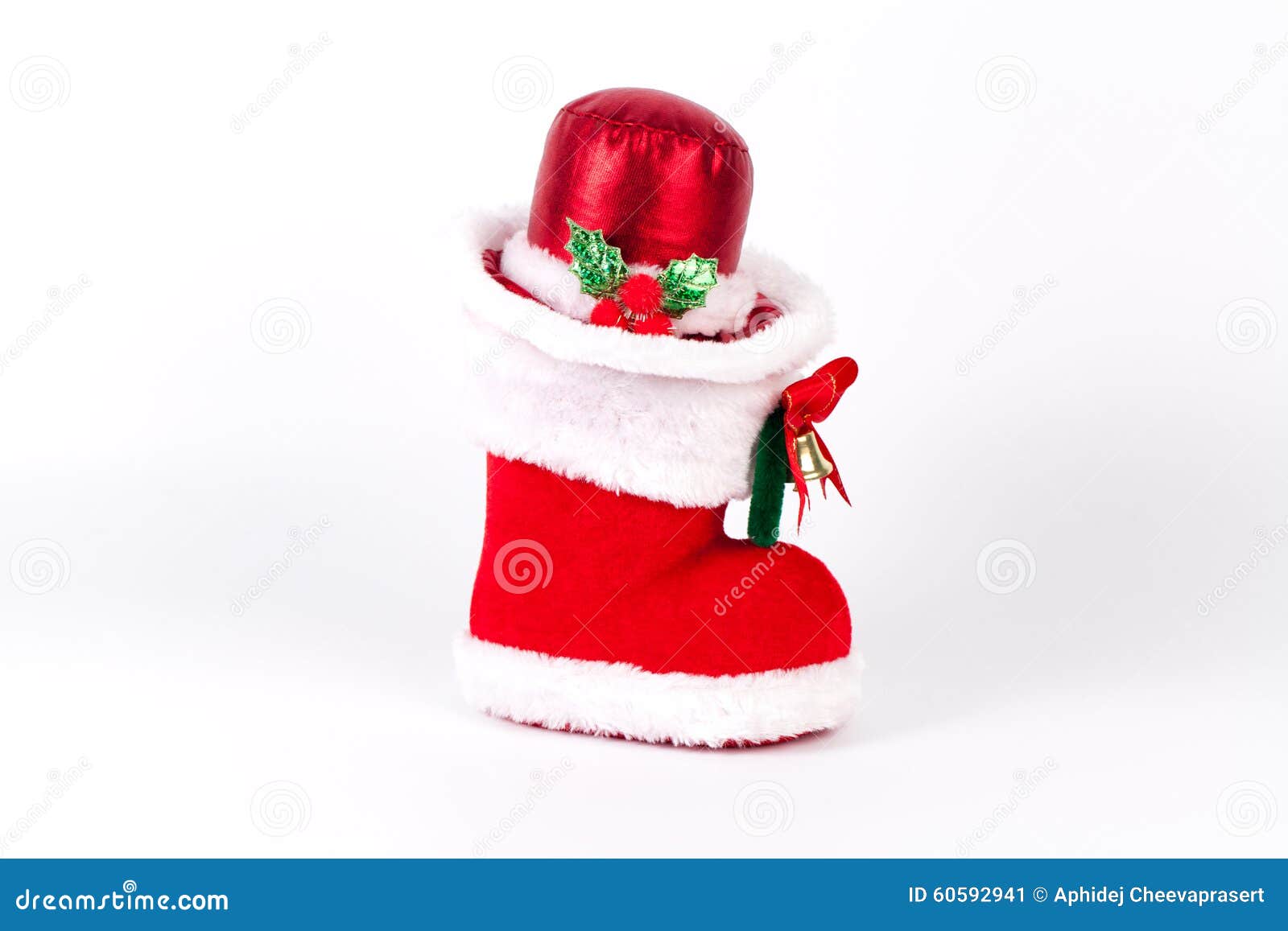 Santa S Hat on Xmas Boot. Isolated on a White Background Stock Image ...