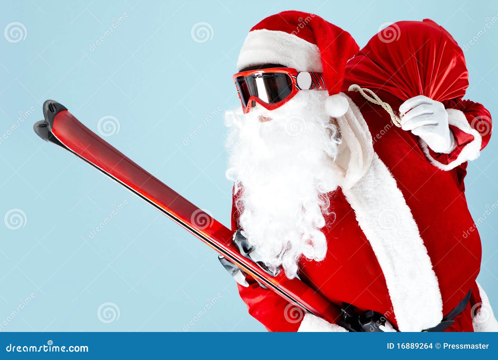 Santa with skis stock photo. Image of sport, gloved, furry - 16889264