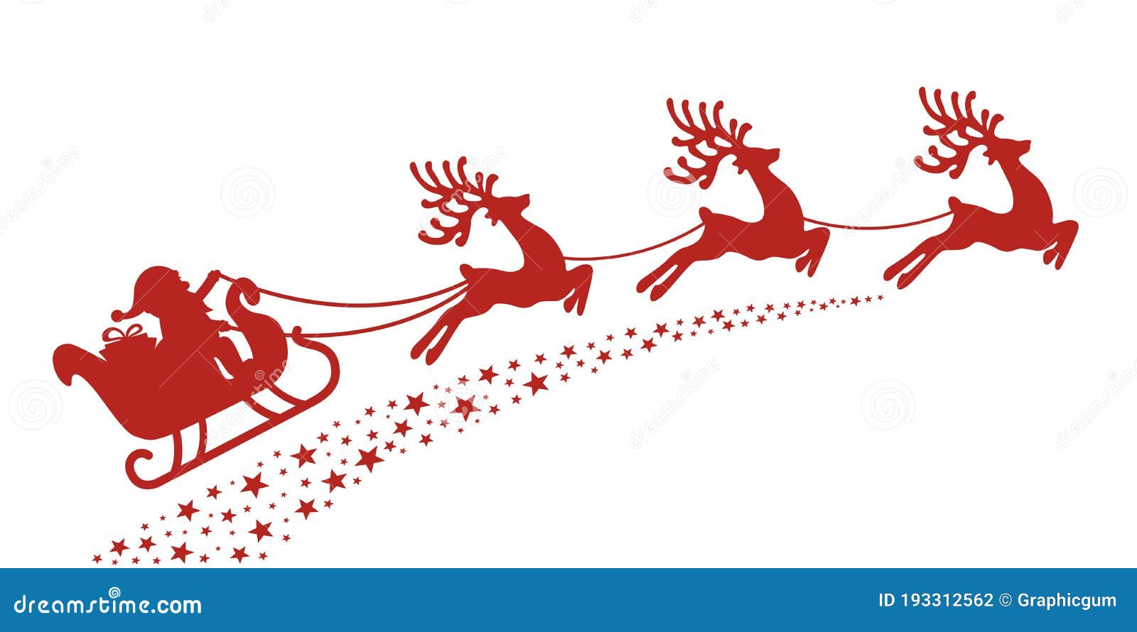 The Silhouette Of Santa Claus On Deer In A Sleigh Slides Against The ...