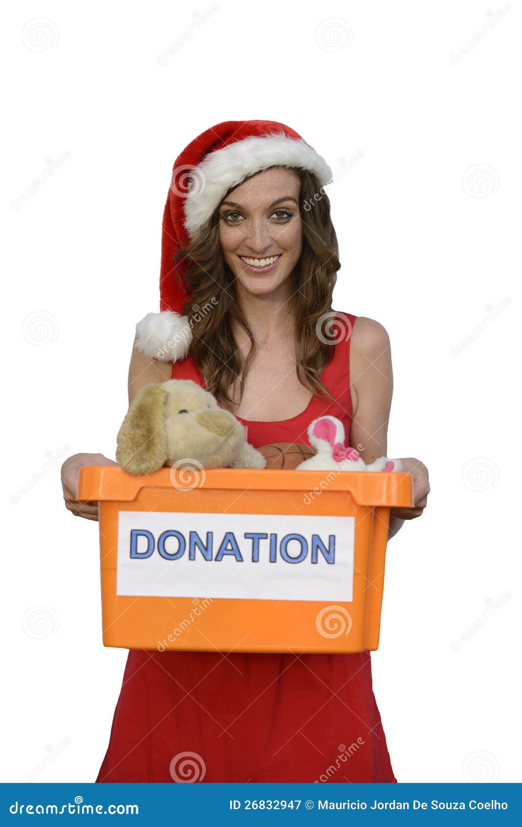 Santa Woman Holding Christmas Toy Donation Box Royalty Free Stock Photography - Image: 26832947