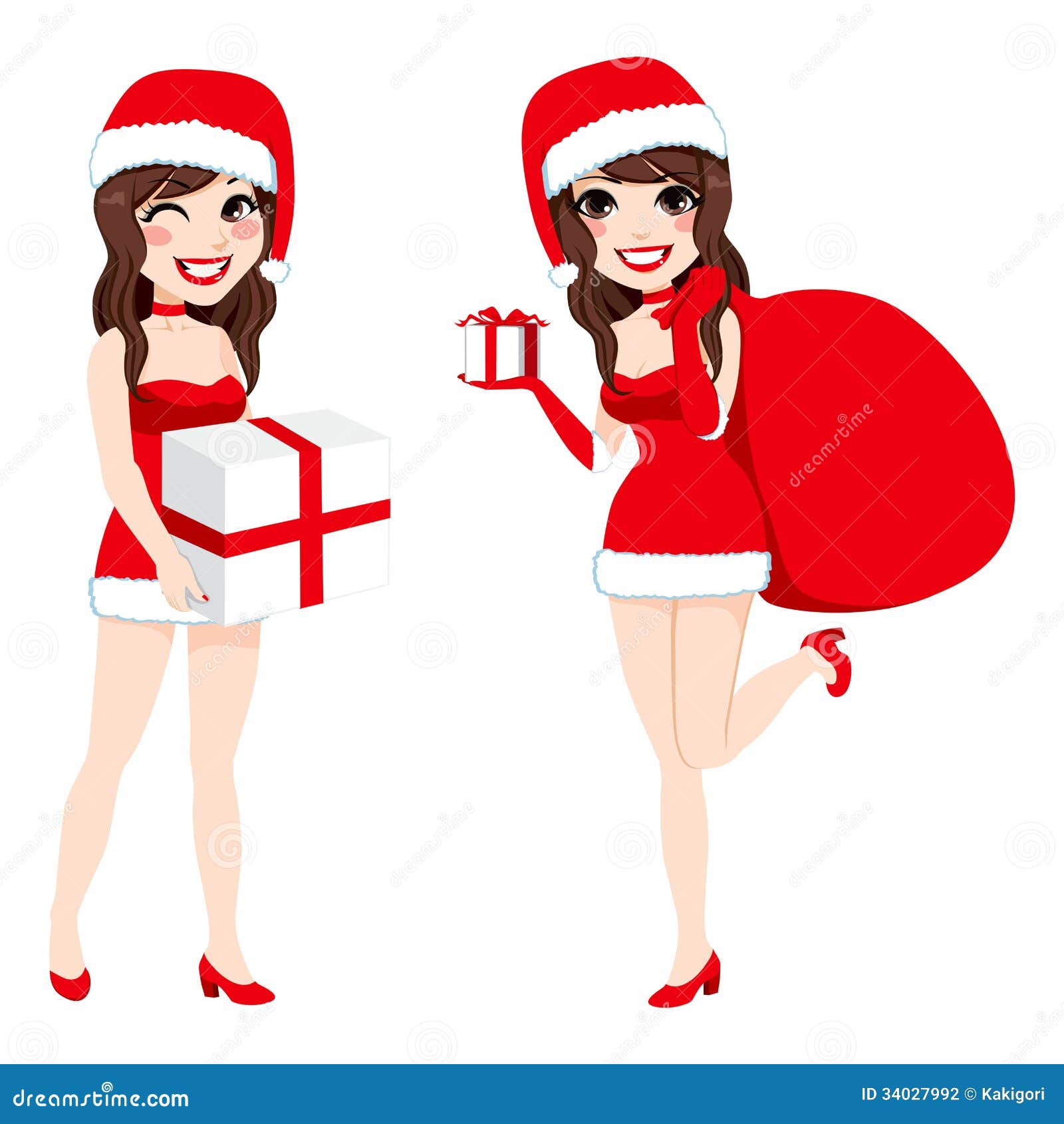santa woman presents ilustração