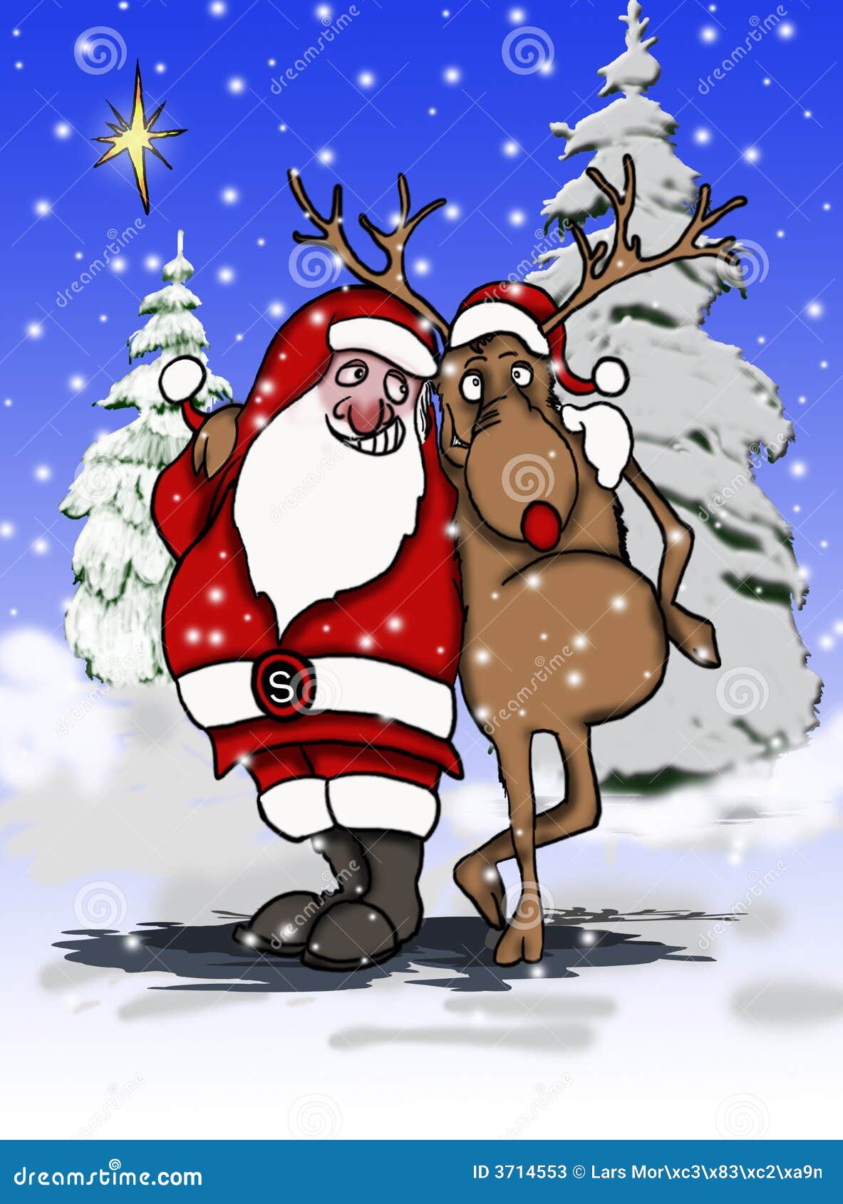 Santa y reno stock de ilustración. Ilustración de estrellado - 3714553