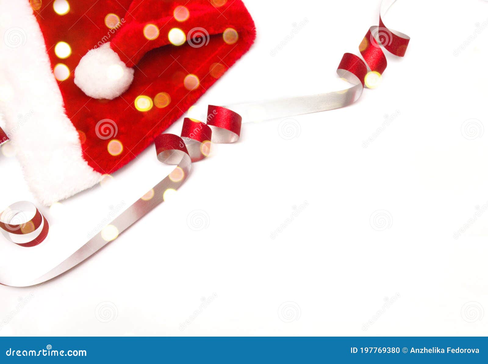 santaclaus christmas hat on a white background, top view. space for text.