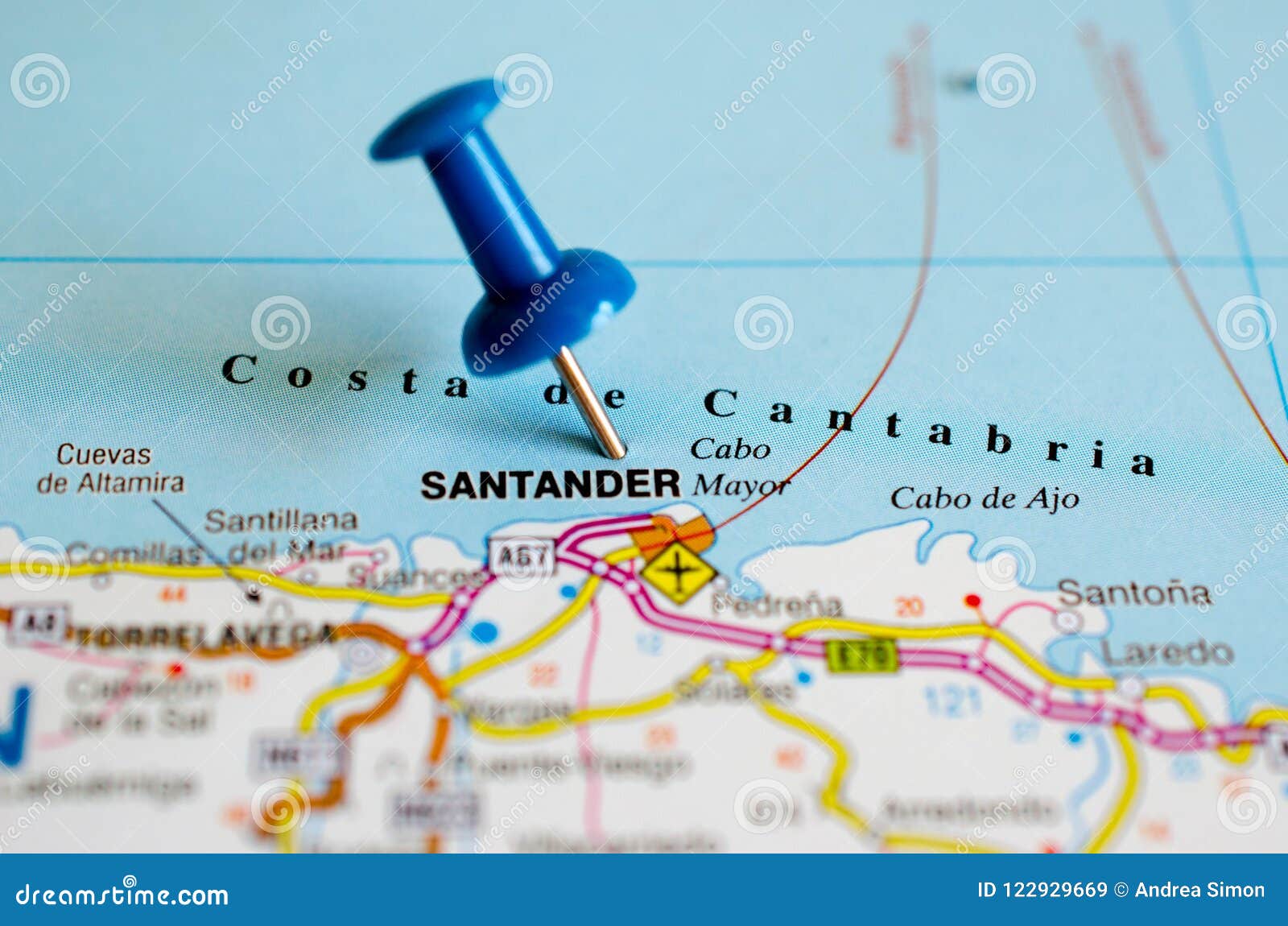Santander, Spain on map stock image. Image of destination - 122929669