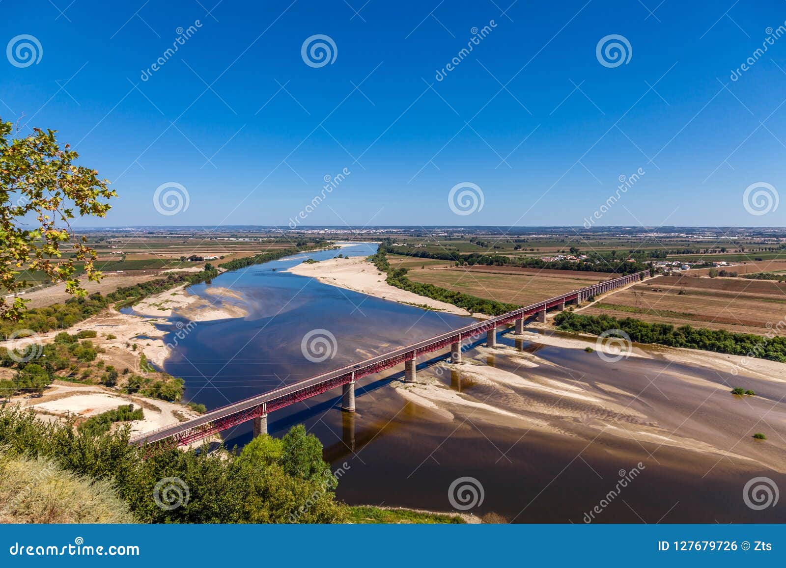 santarem, portugal. ponte dom luis i bridge, tagus river and leziria