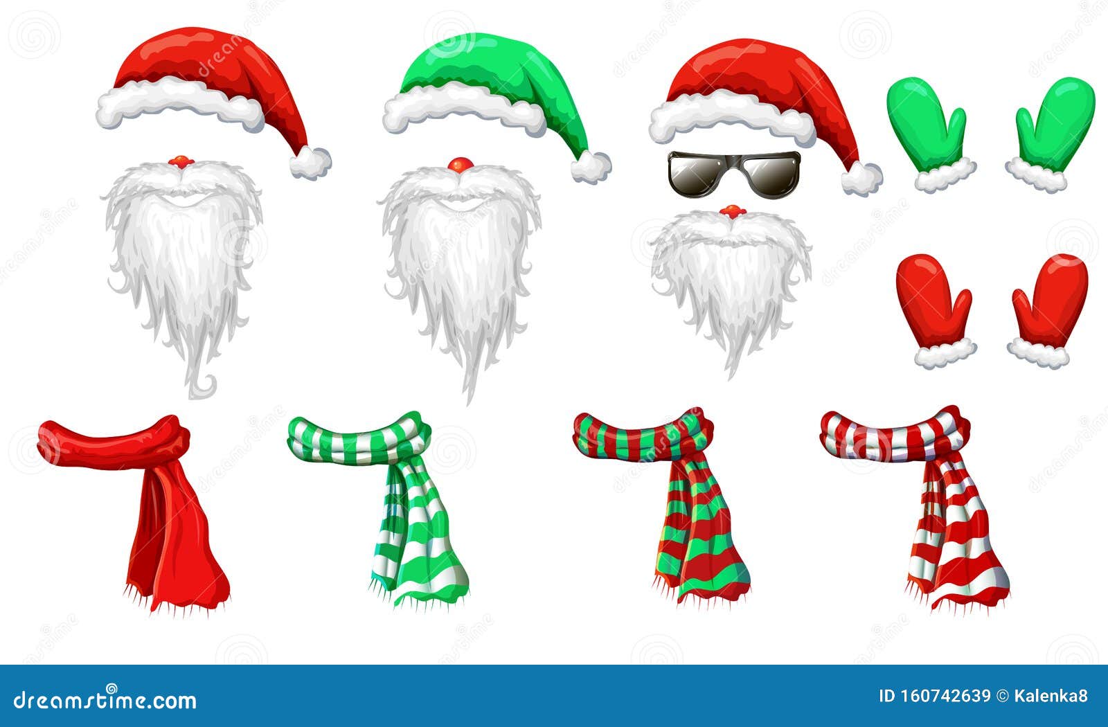 Santas Hats, Beards and Mustaches Mask Collection Isolated on White ...