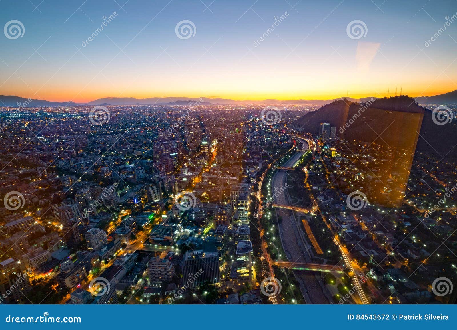 santiago of chile aerial view from the costanera center at sunset