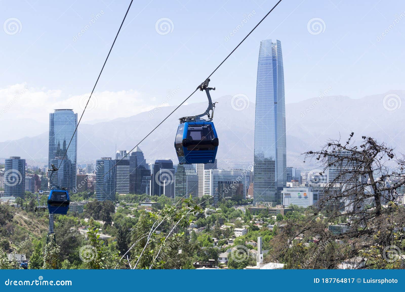 santiago de chile view, with the cable car in the foreground