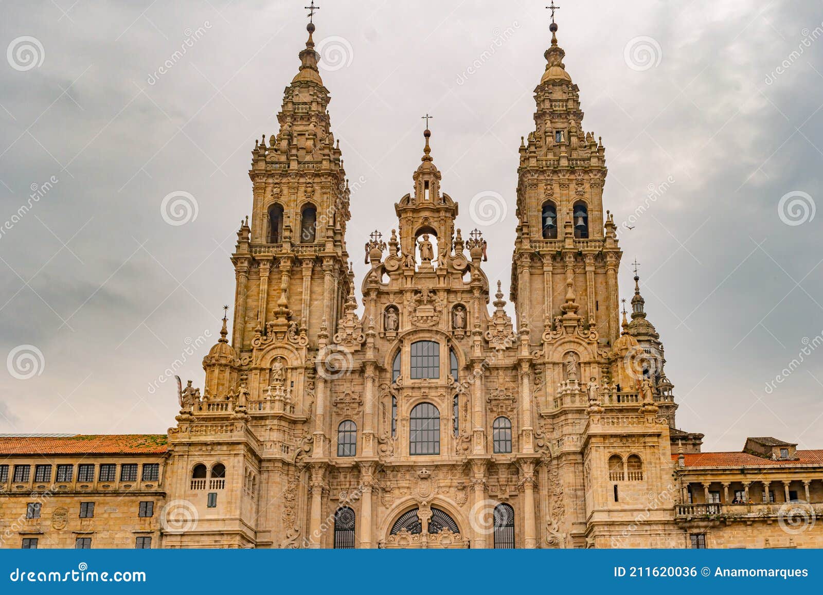 santiago de compostela cathedral view from obradoiro square. cathedral of saint james, spain. galicia, pilgrimage
