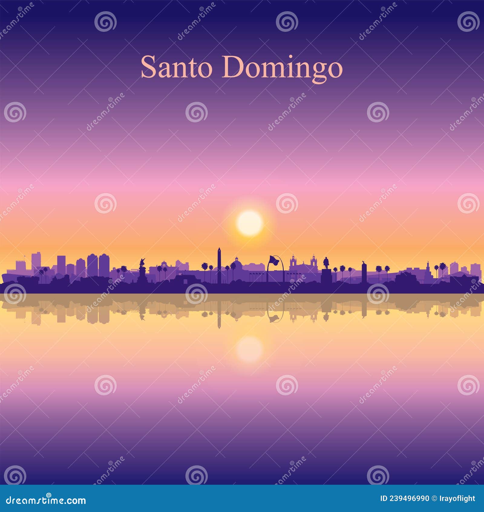 Santo Domingo Skyline, Monochrome Silhouette. Cartoon Vector