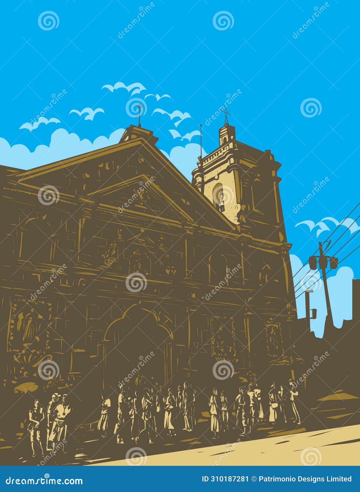 santo nino basilica in cebu city philippines art deco wpa poster art