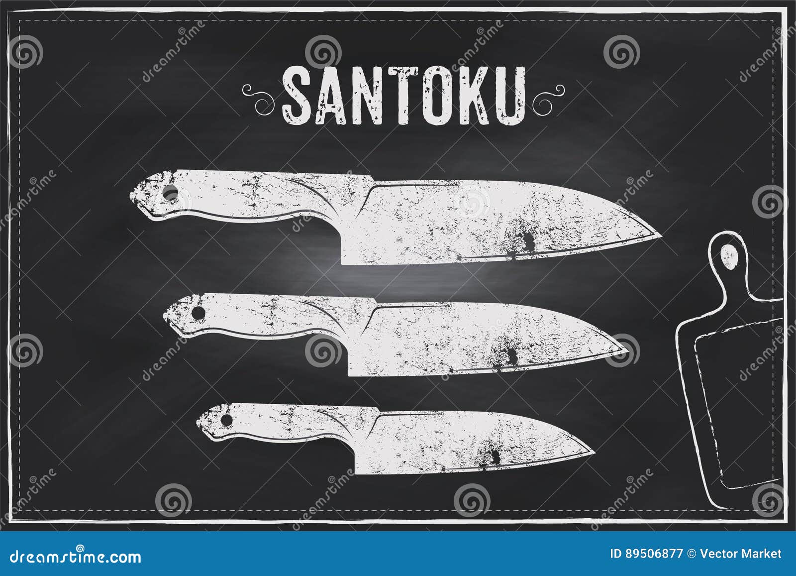 Santoku Knife. Vector Sketch Chalk Illustration Design Stock Vector