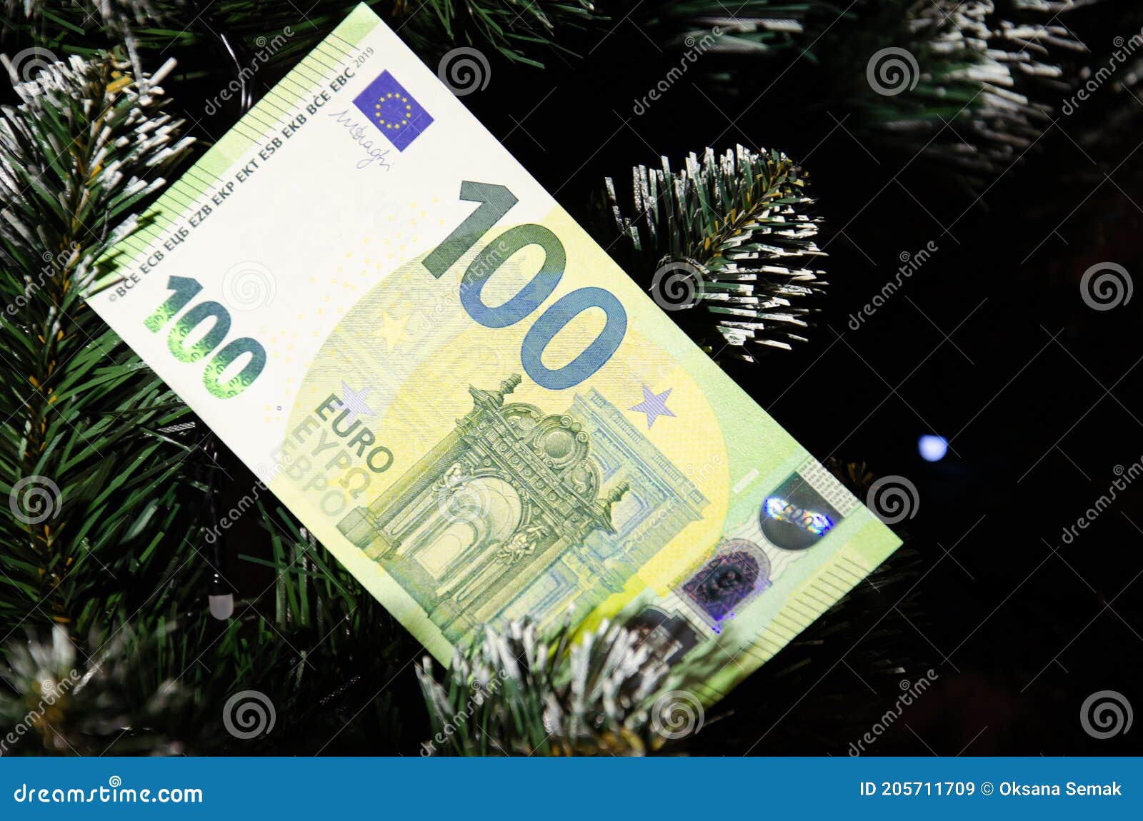 Sapin Décoré De L'argent. Billet En Euros Comme Un Jouet D'arbre