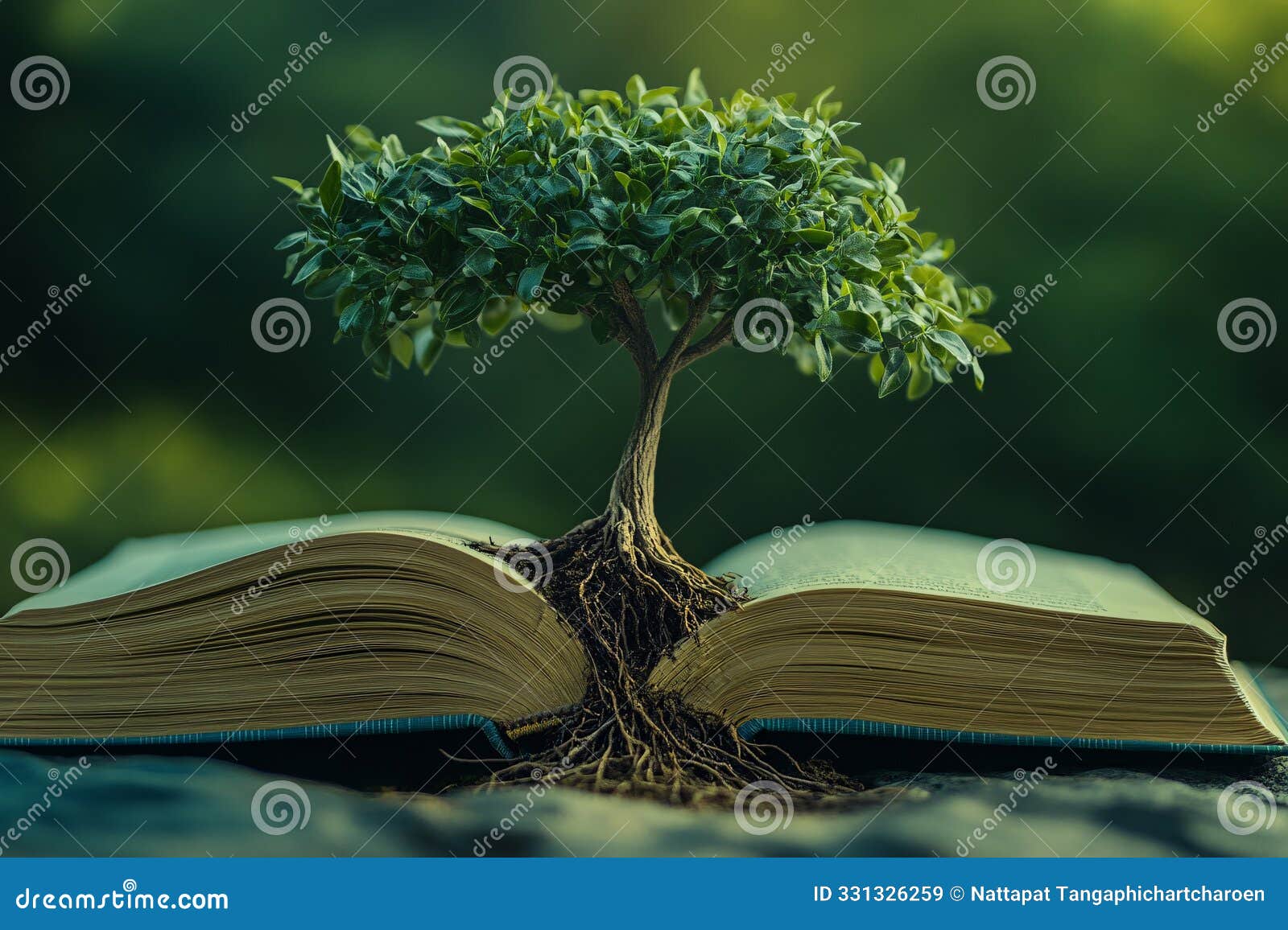 a sapling growing into a large tree in a time-lapse, with roots spreading into open books, generated ai