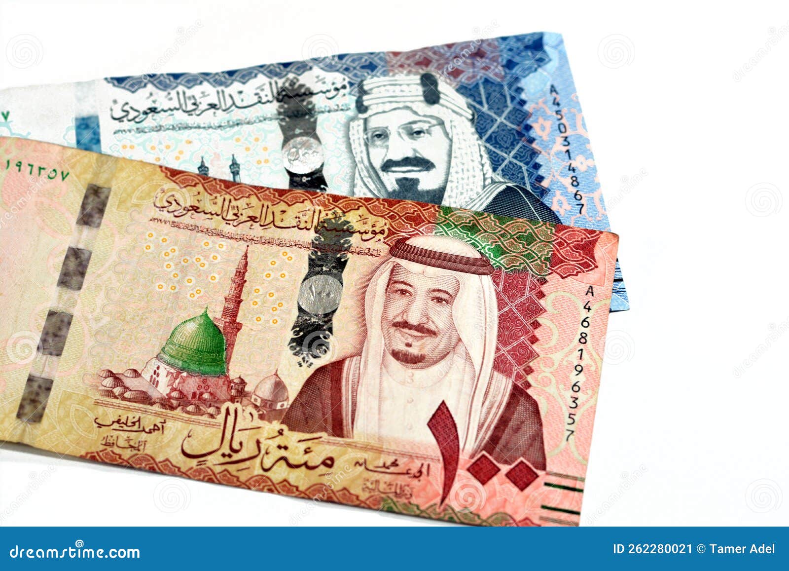 500 sar five hundred saudi arabia riyals cash money with king abdulaziz al saud and kabaa and 100 sar one hundred saudi arabia
